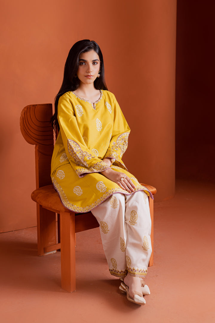 Lime 2Pc - Embroidered Khaddar Dress BATIK WINTER PRET 2025  BATIK   XS / Lime Yellow / Khaddar-S / Lime Yellow / Khaddar-M / Lime Yellow / Khaddar-L / Lime Yellow / Khaddar-XL / Lime Yellow / Khaddar