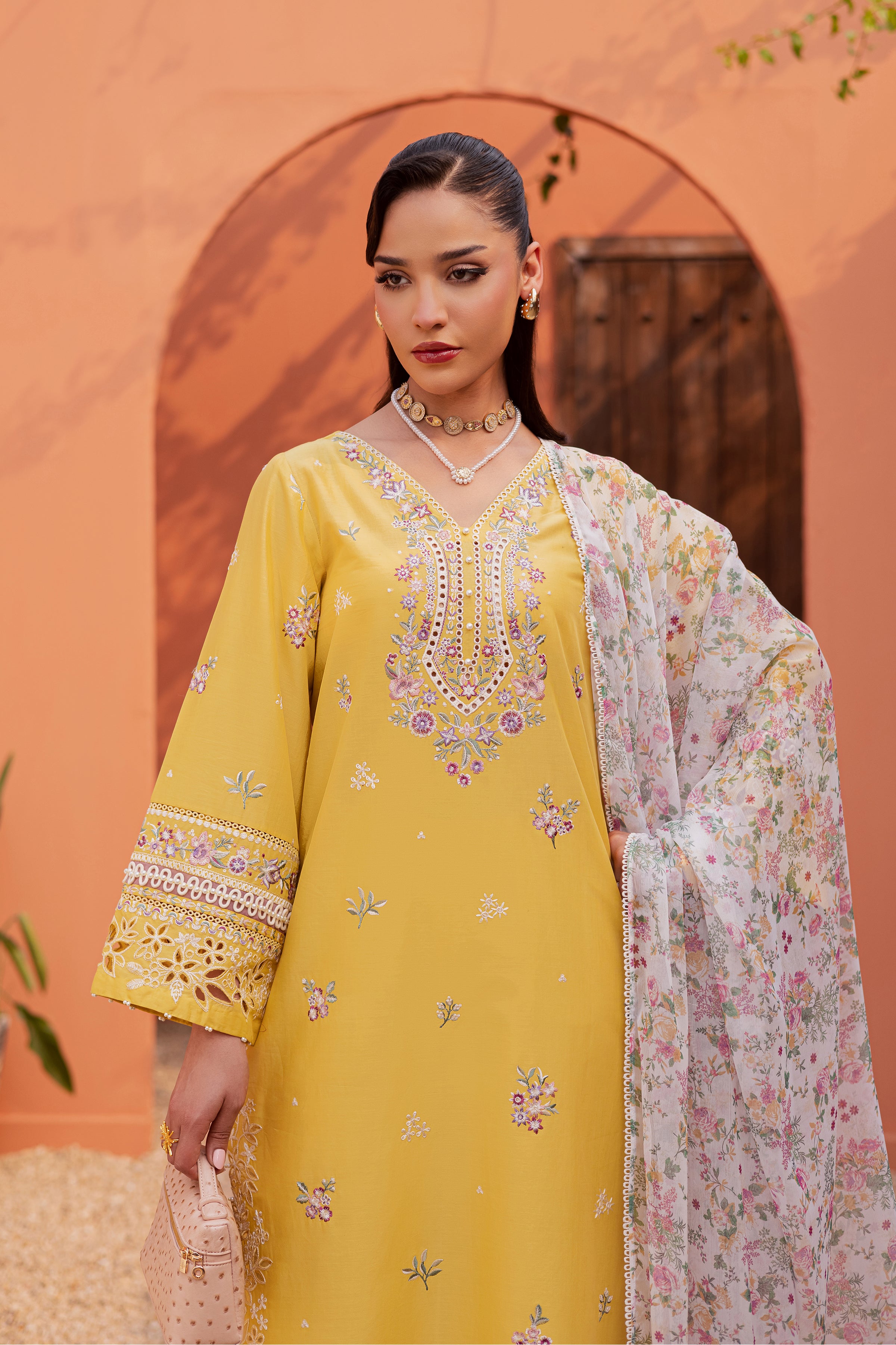 Lime Darla 3Pc - Festive Embroidered Lawn BATIKEID2026 BATIK XS / Lemon Yellow / Pima Lawn-S / Lemon Yellow / Pima Lawn-M / Lemon Yellow / Pima Lawn-L / Lemon Yellow / Pima Lawn-XL / Lemon Yellow / Pima Lawn
