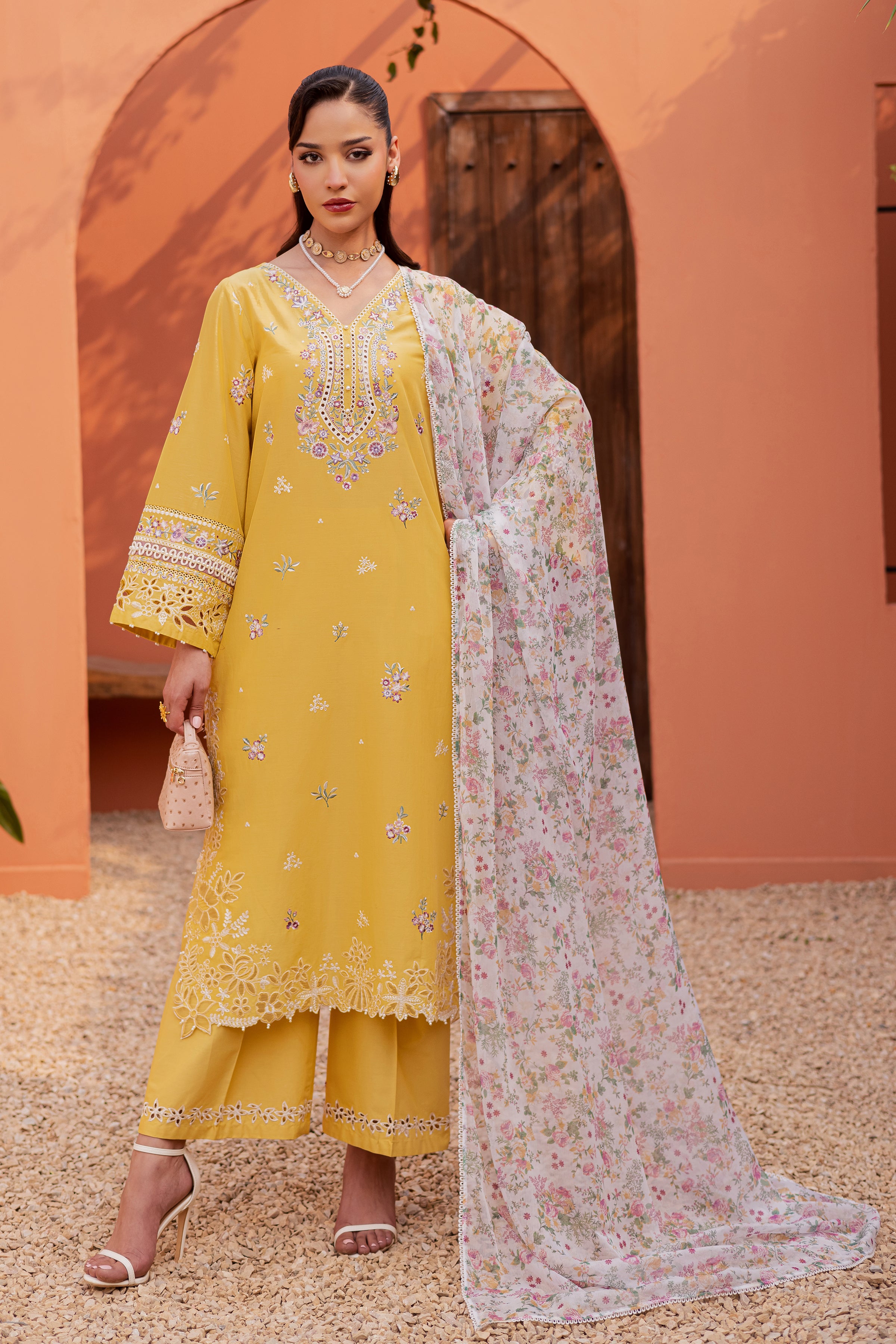 Lime Darla 3Pc - Festive Embroidered Lawn BATIKEID2026 BATIK XS / Lemon Yellow / Pima Lawn-S / Lemon Yellow / Pima Lawn-M / Lemon Yellow / Pima Lawn-L / Lemon Yellow / Pima Lawn-XL / Lemon Yellow / Pima Lawn