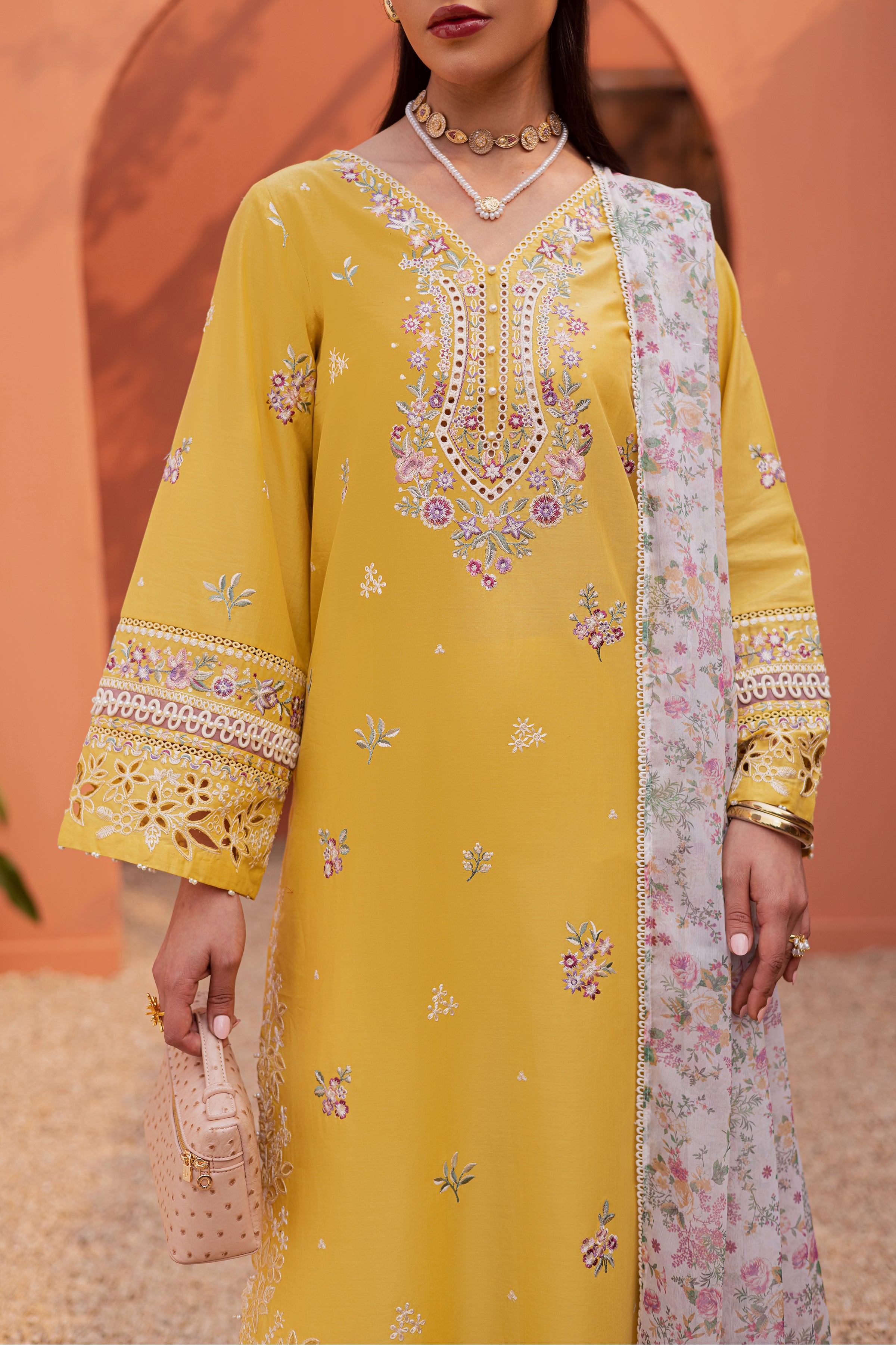 Lime Darla 3Pc - Festive Embroidered Lawn BATIKEID2026 BATIK XS / Lemon Yellow / Pima Lawn-S / Lemon Yellow / Pima Lawn-M / Lemon Yellow / Pima Lawn-L / Lemon Yellow / Pima Lawn-XL / Lemon Yellow / Pima Lawn