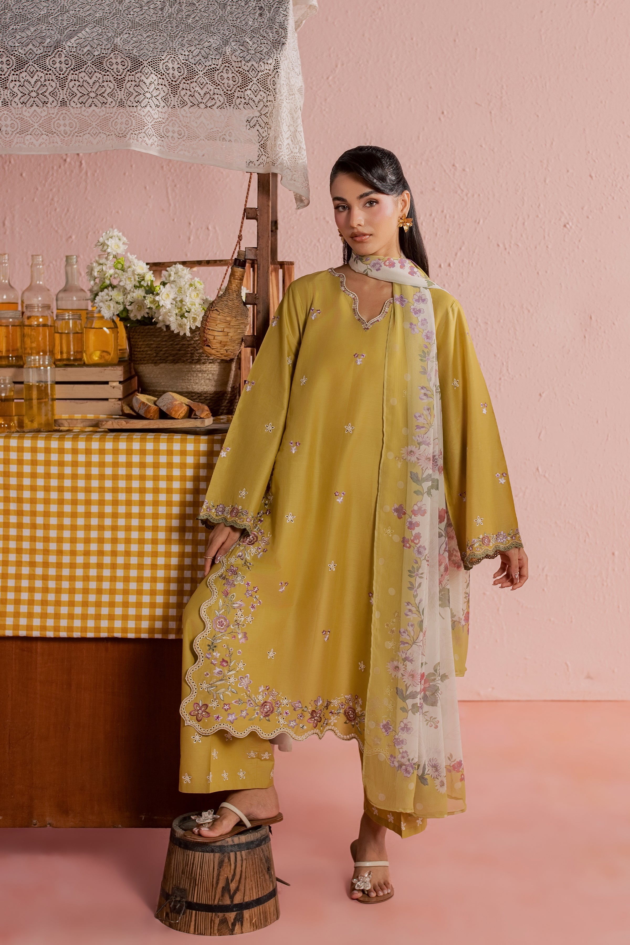 Lime Pop 3Pc - Embroidered Lawn Dress BATIKSS26 BATIK XS / Lime Green / Pima Lawn-S / Lime Green / Pima Lawn-M / Lime Green / Pima Lawn-L / Lime Green / Pima Lawn-XL / Lime Green / Pima Lawn