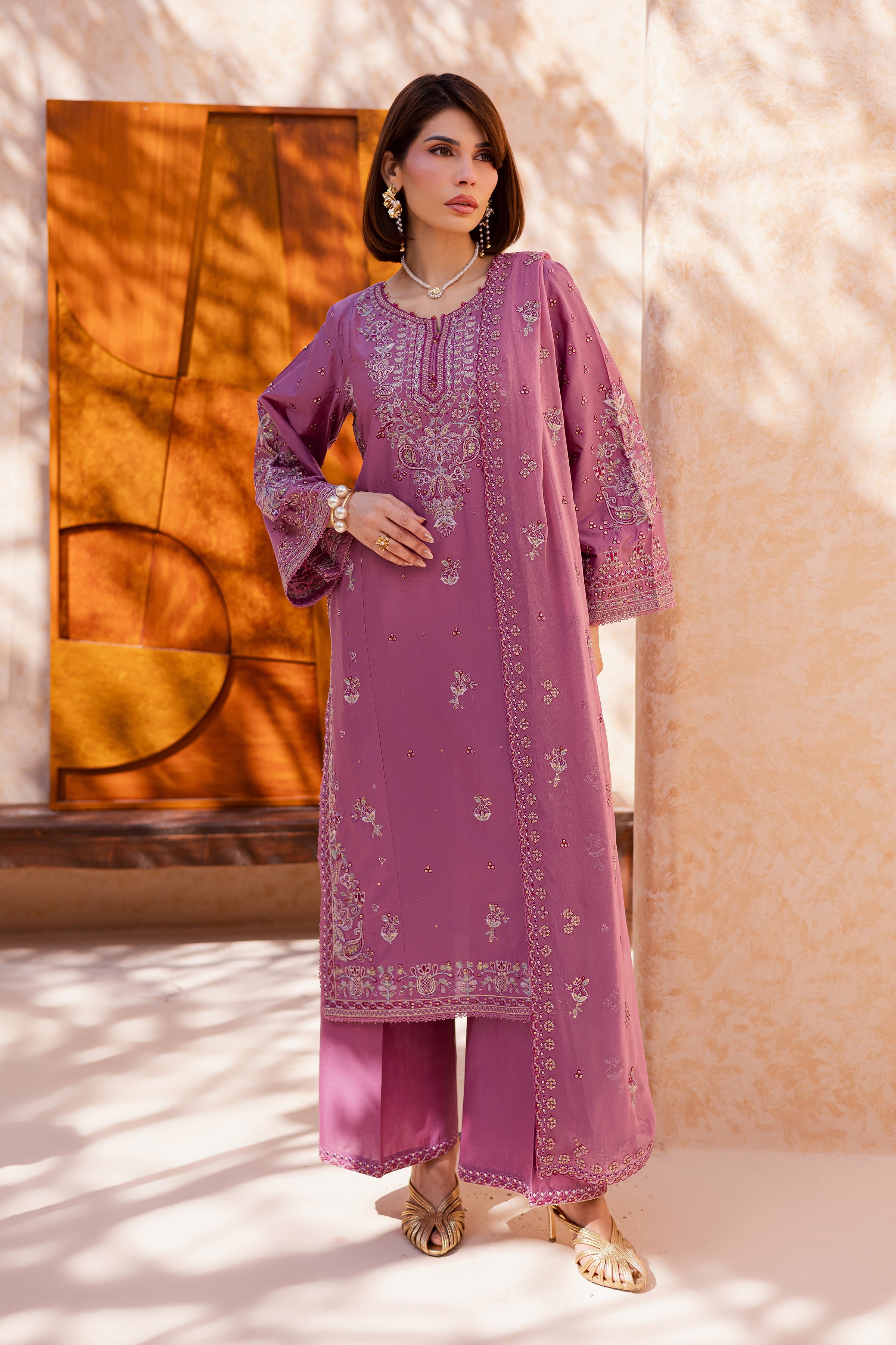 Lina 3Pc - Festive Embroidered Lawn BATIKEID2026 BATIK XS / Onion / Pima Lawn-S / Onion / Pima Lawn-M / Onion / Pima Lawn-L / Onion / Pima Lawn-XL / Onion / Pima Lawn