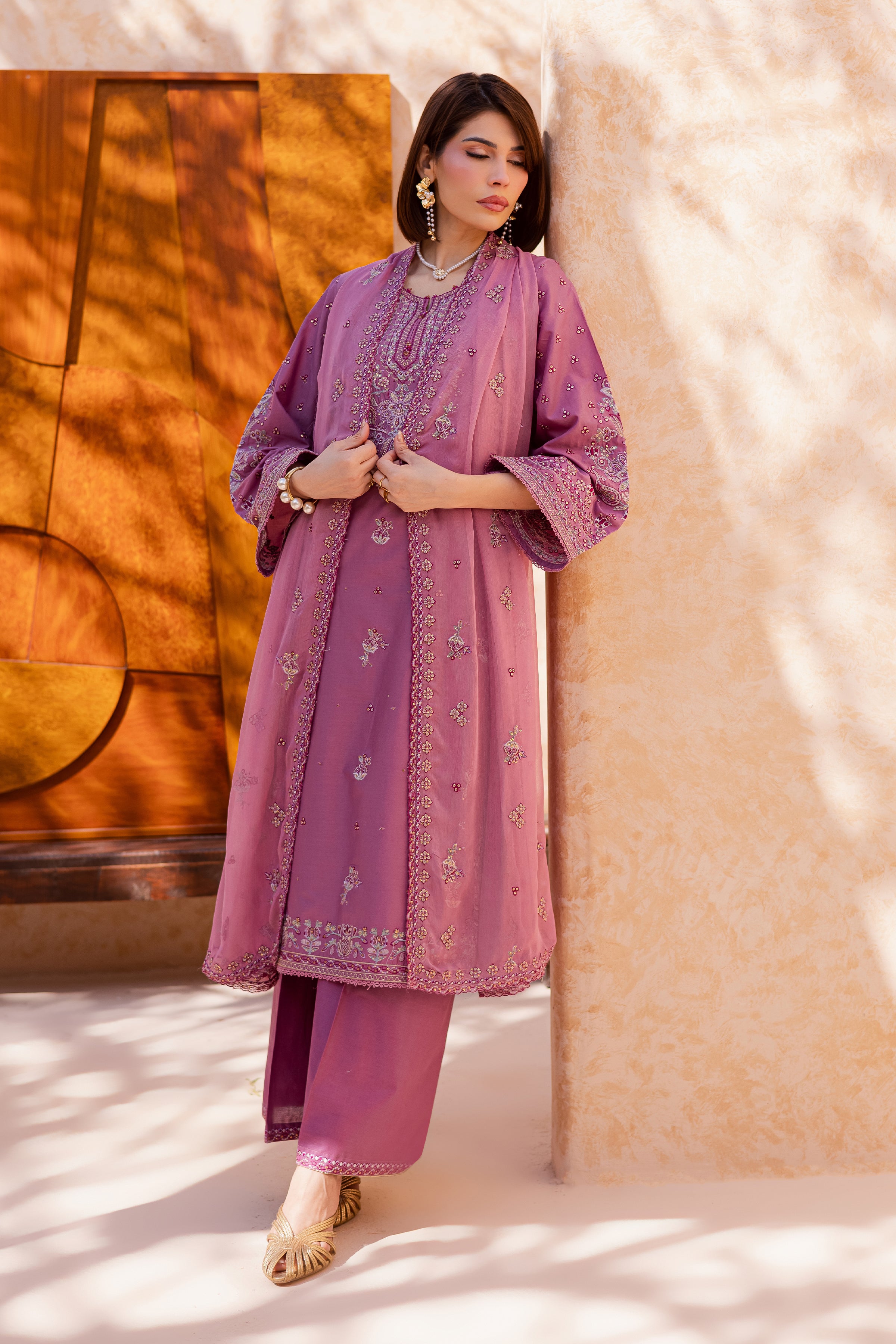 Lina 3Pc - Festive Embroidered Lawn BATIKEID2026 BATIK XS / Onion / Pima Lawn-S / Onion / Pima Lawn-M / Onion / Pima Lawn-L / Onion / Pima Lawn-XL / Onion / Pima Lawn