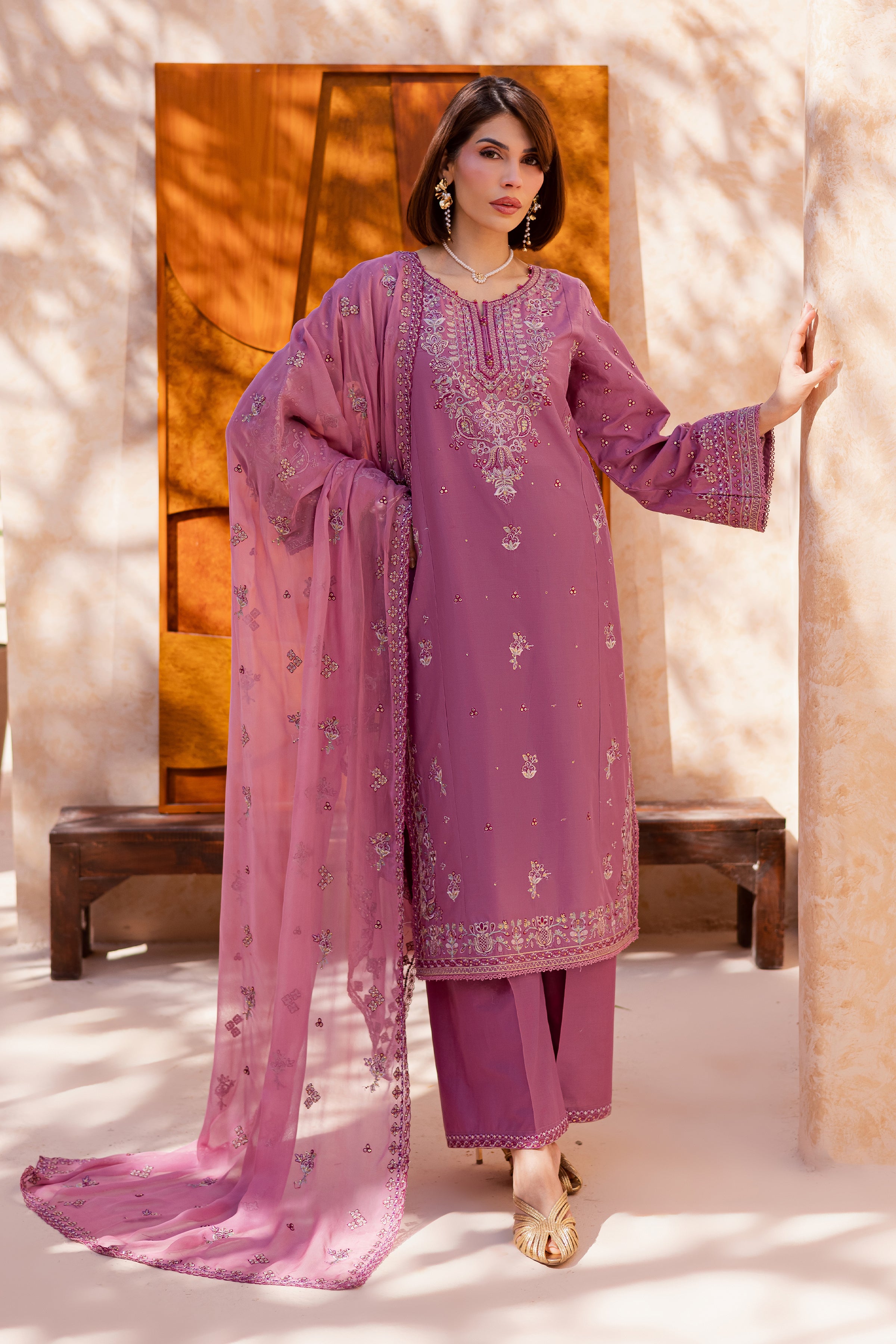 Lina 3Pc - Festive Embroidered Lawn BATIKEID2026 BATIK XS / Onion / Pima Lawn-S / Onion / Pima Lawn-M / Onion / Pima Lawn-L / Onion / Pima Lawn-XL / Onion / Pima Lawn