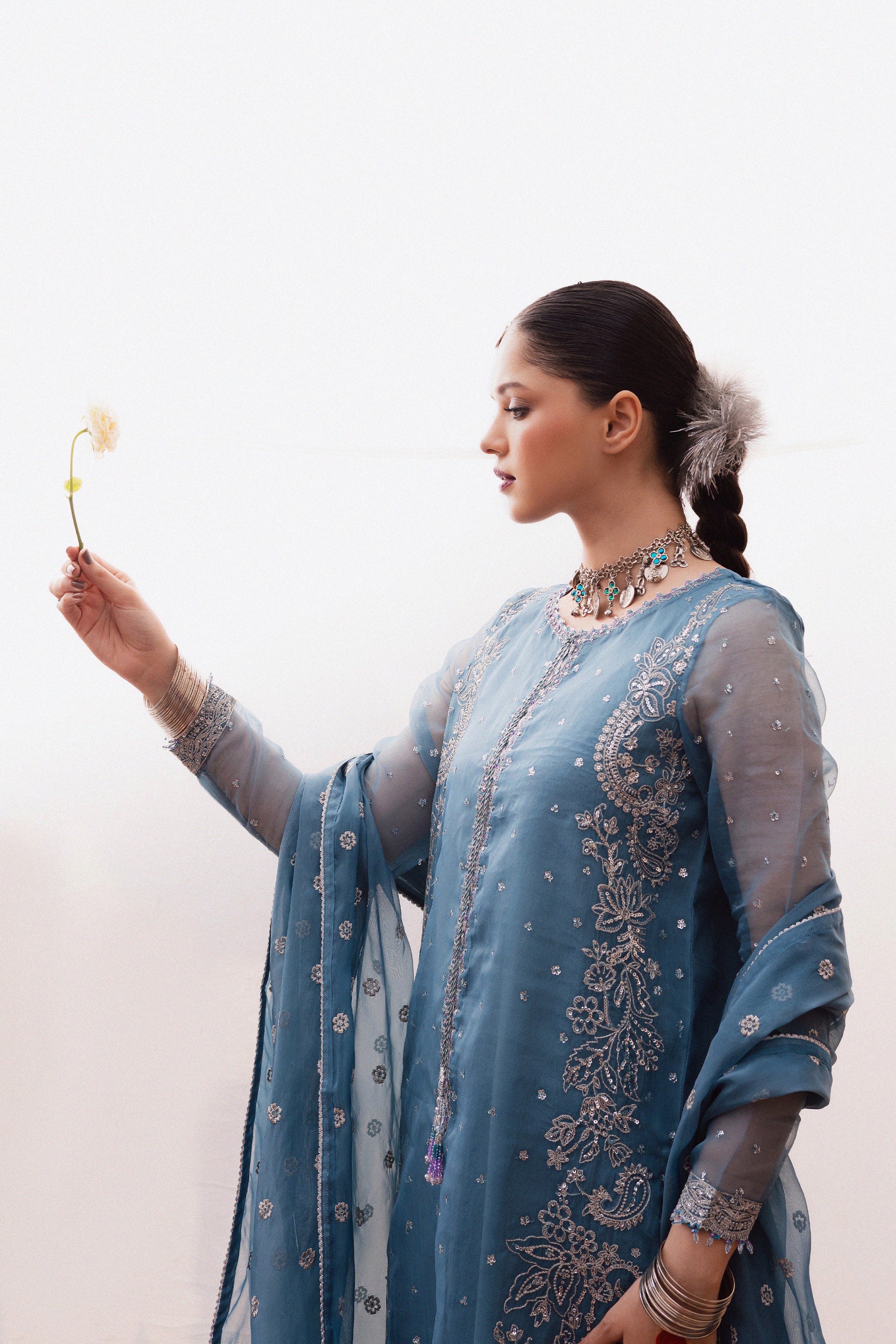 Liyana Lapis 3Pc - Festive Luxe Pret BATIKLuxePRET BATIK XS / Stone Blue / Organza & Raw Silk-S / Stone Blue / Organza & Raw Silk-M / Stone Blue / Organza & Raw Silk-L / Stone Blue / Organza & Raw Silk-XL / Stone Blue / Organza & Raw Silk
