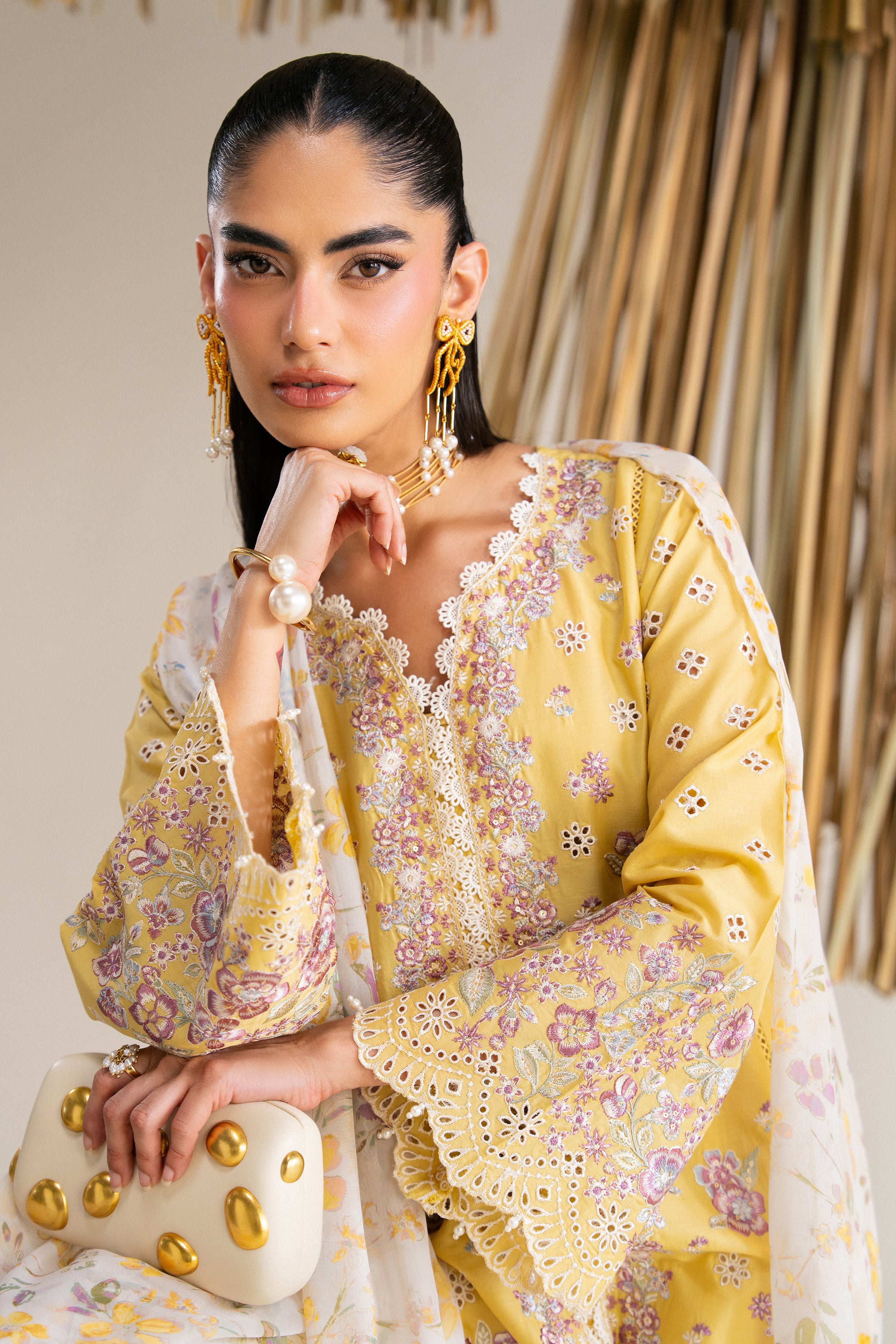 Lumi 3Pc - Festive Eid Pret BATIKSS26 BATIK XS / Ochre / Pima Lawn-S / Ochre / Pima Lawn-M / Ochre / Pima Lawn-L / Ochre / Pima Lawn-XL / Ochre / Pima Lawn