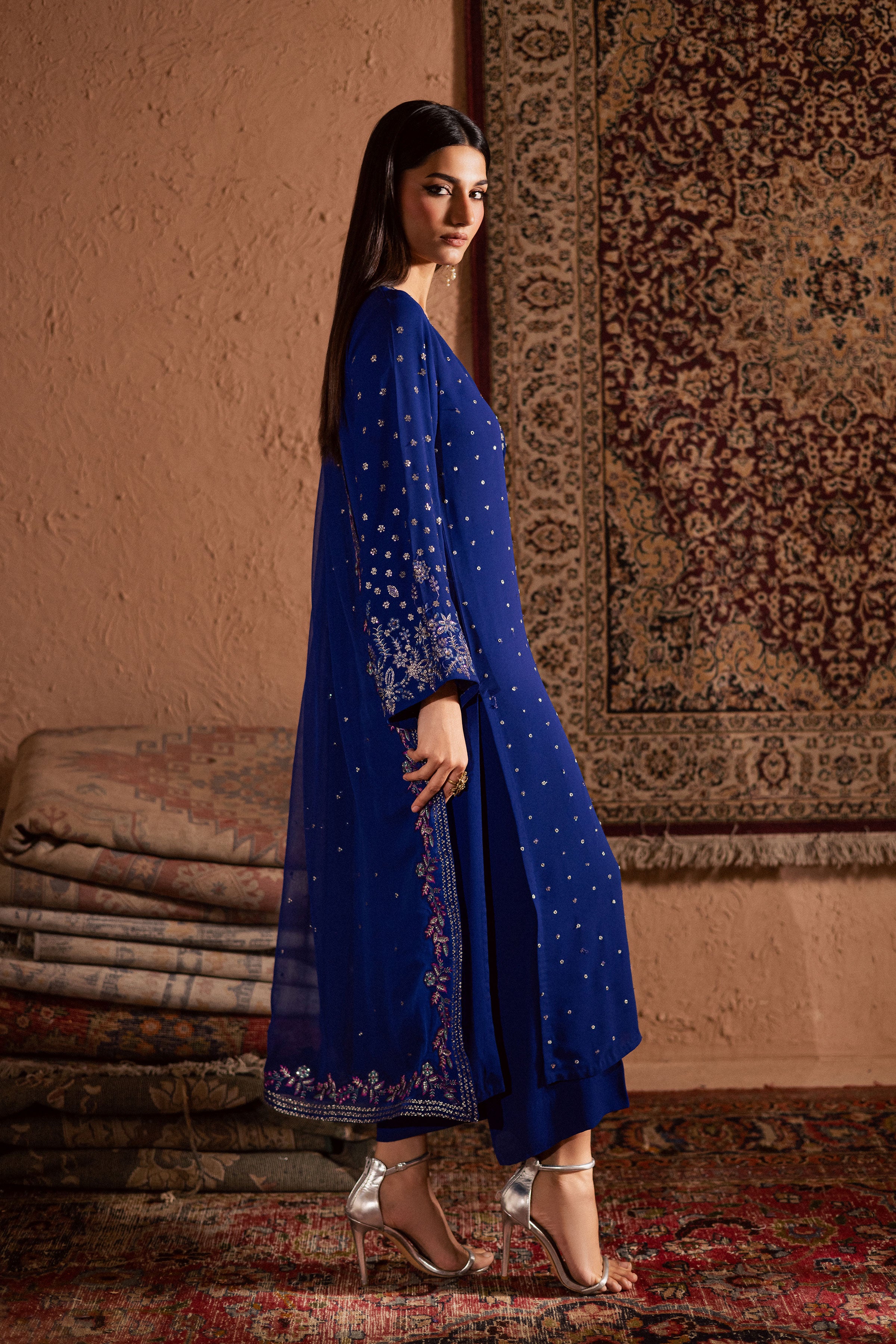 Luna Luxe 3Pc- Festive Luxe Pret BATIKSTUDIO2025 BATIK S / Ink Blue / Georgette-M / Ink Blue / Georgette-L / Ink Blue / Georgette