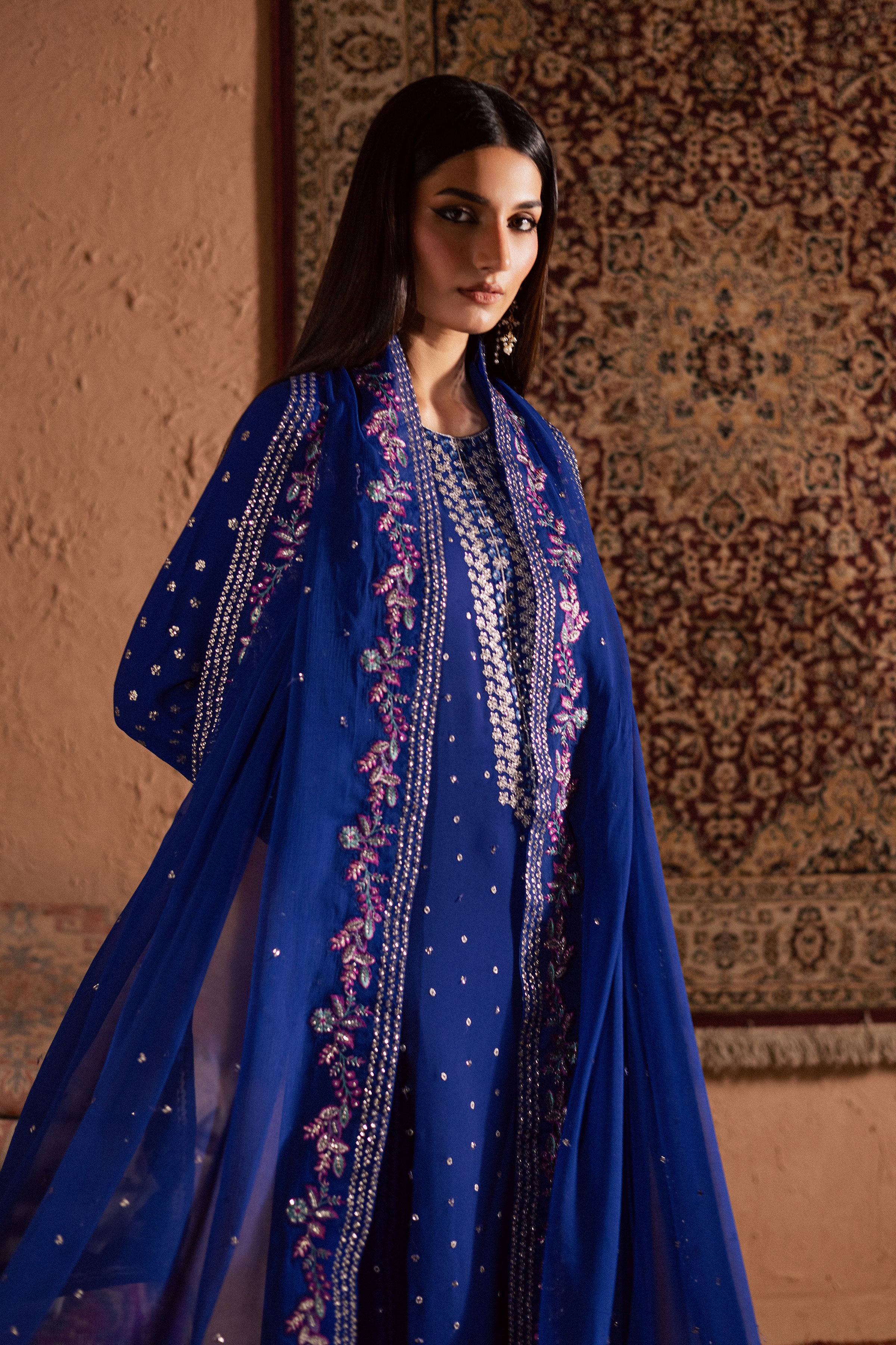 Luna Luxe 3Pc- Festive Luxe Pret BATIKSTUDIO2025 BATIK S / Ink Blue / Georgette-M / Ink Blue / Georgette-L / Ink Blue / Georgette
