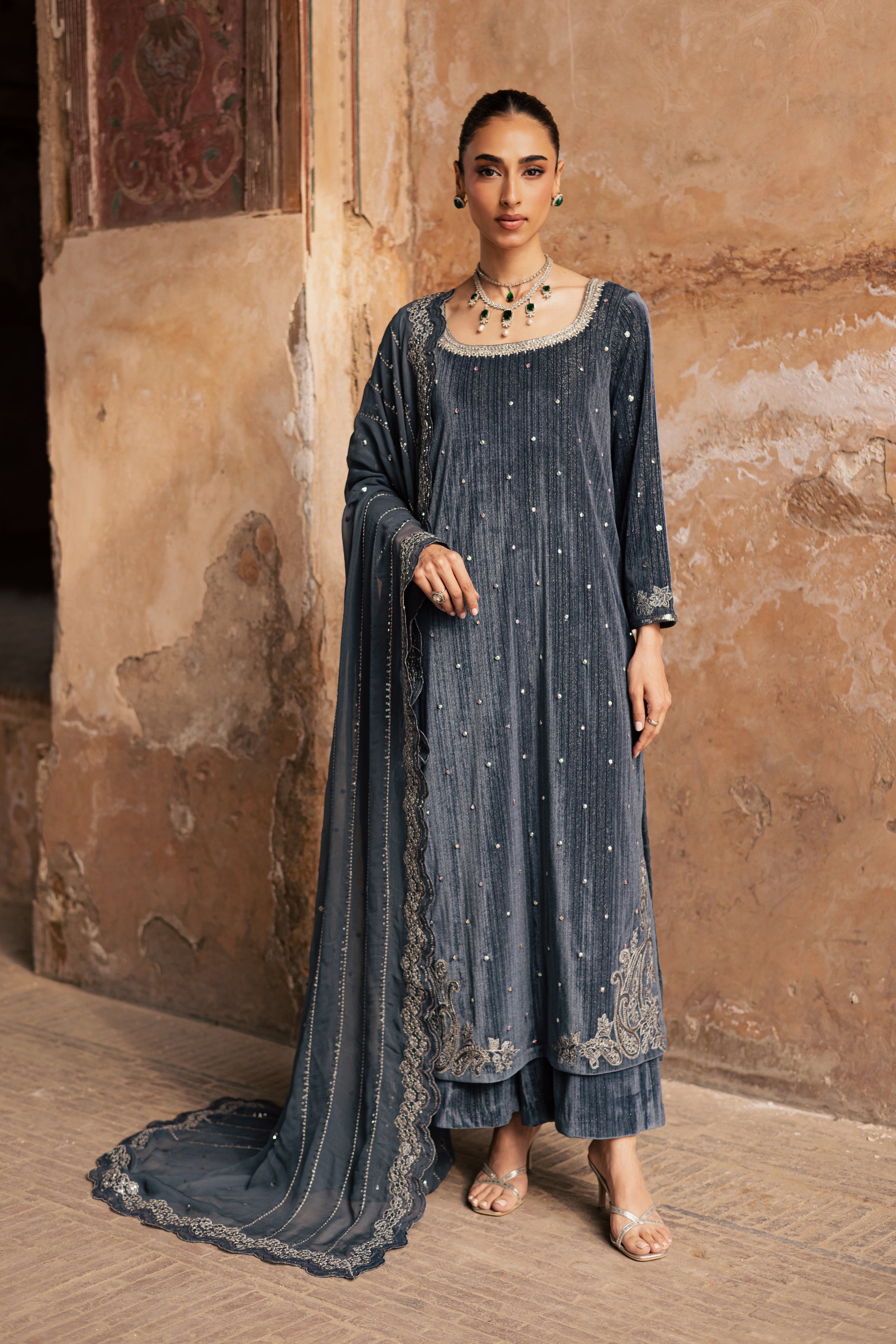 Lunar 3Pc - Velvet Formal Dress BATIKstudio BATIK S / Bluish Grey / Velvet-M / Bluish Grey / Velvet-L / Bluish Grey / Velvet