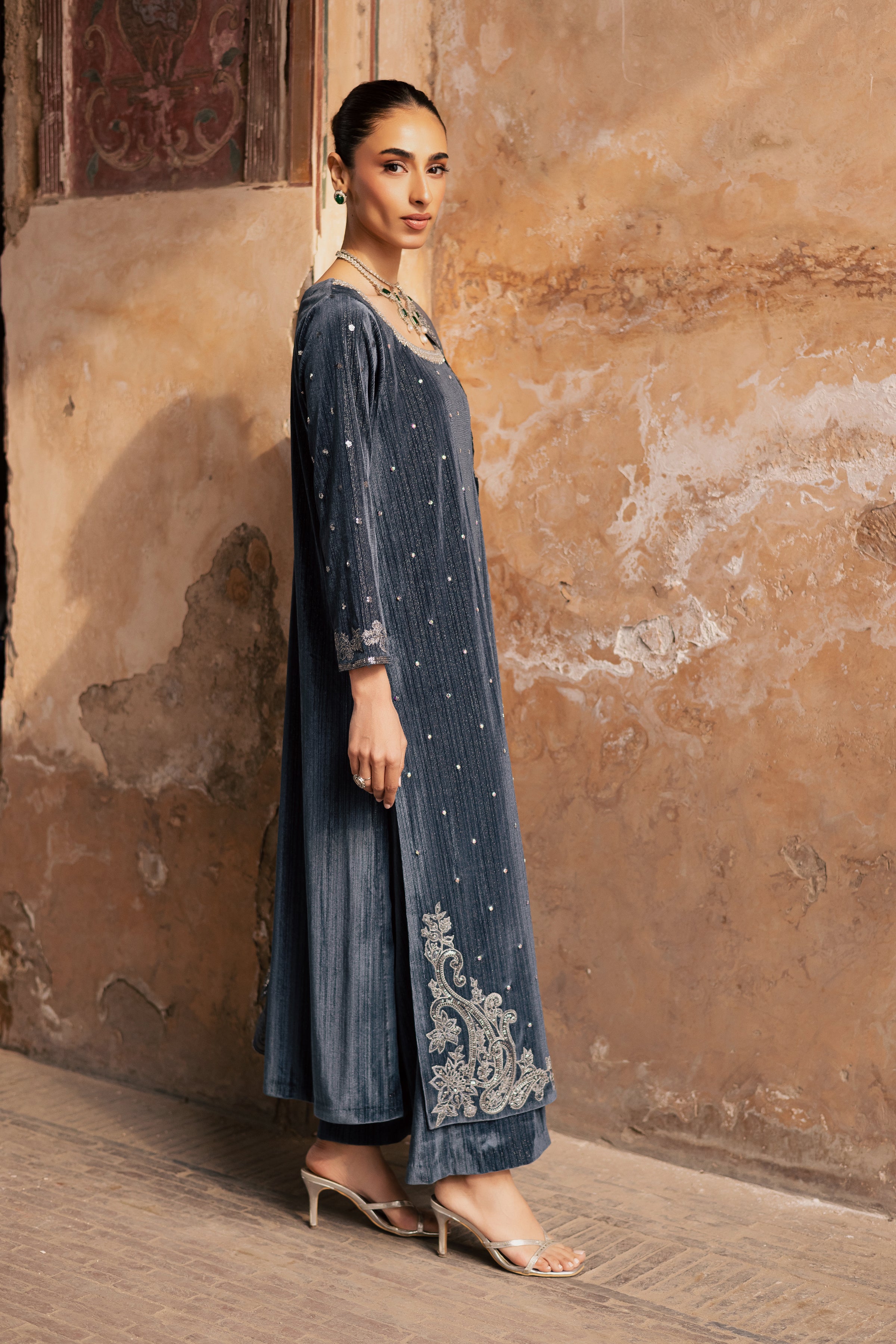 Lunar 3Pc - Velvet Formal Dress BATIKstudio BATIK S / Bluish Grey / Velvet-M / Bluish Grey / Velvet-L / Bluish Grey / Velvet