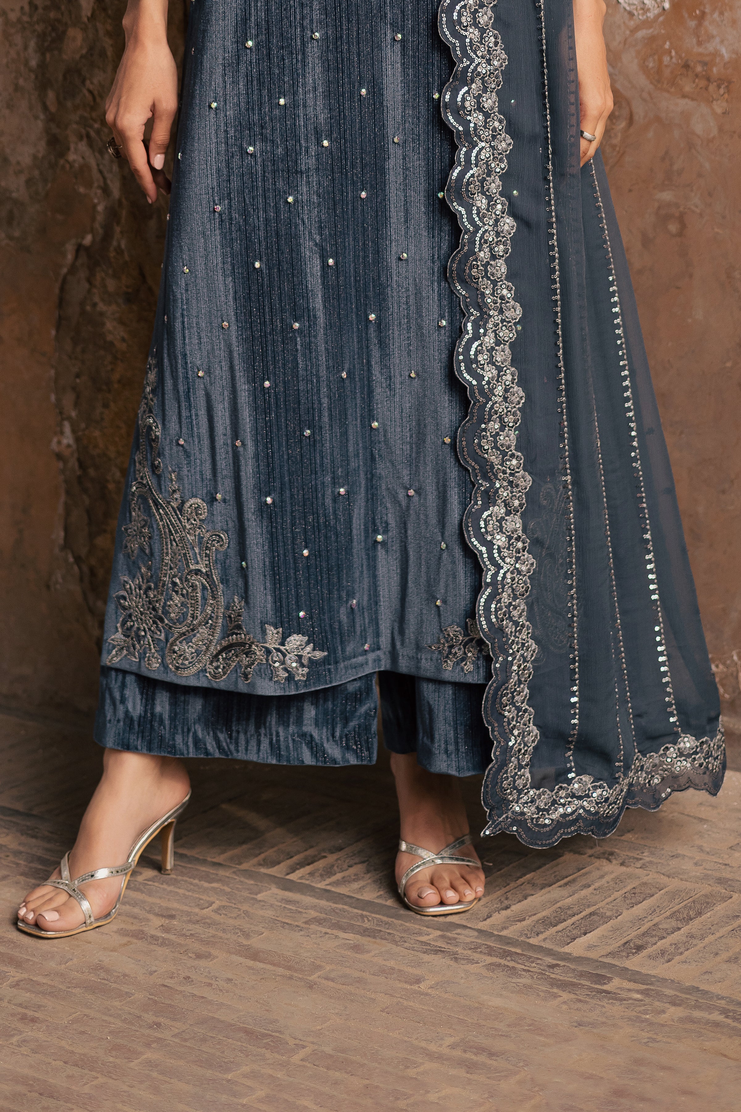 Lunar 3Pc - Velvet Formal Dress BATIKstudio BATIK S / Bluish Grey / Velvet-M / Bluish Grey / Velvet-L / Bluish Grey / Velvet