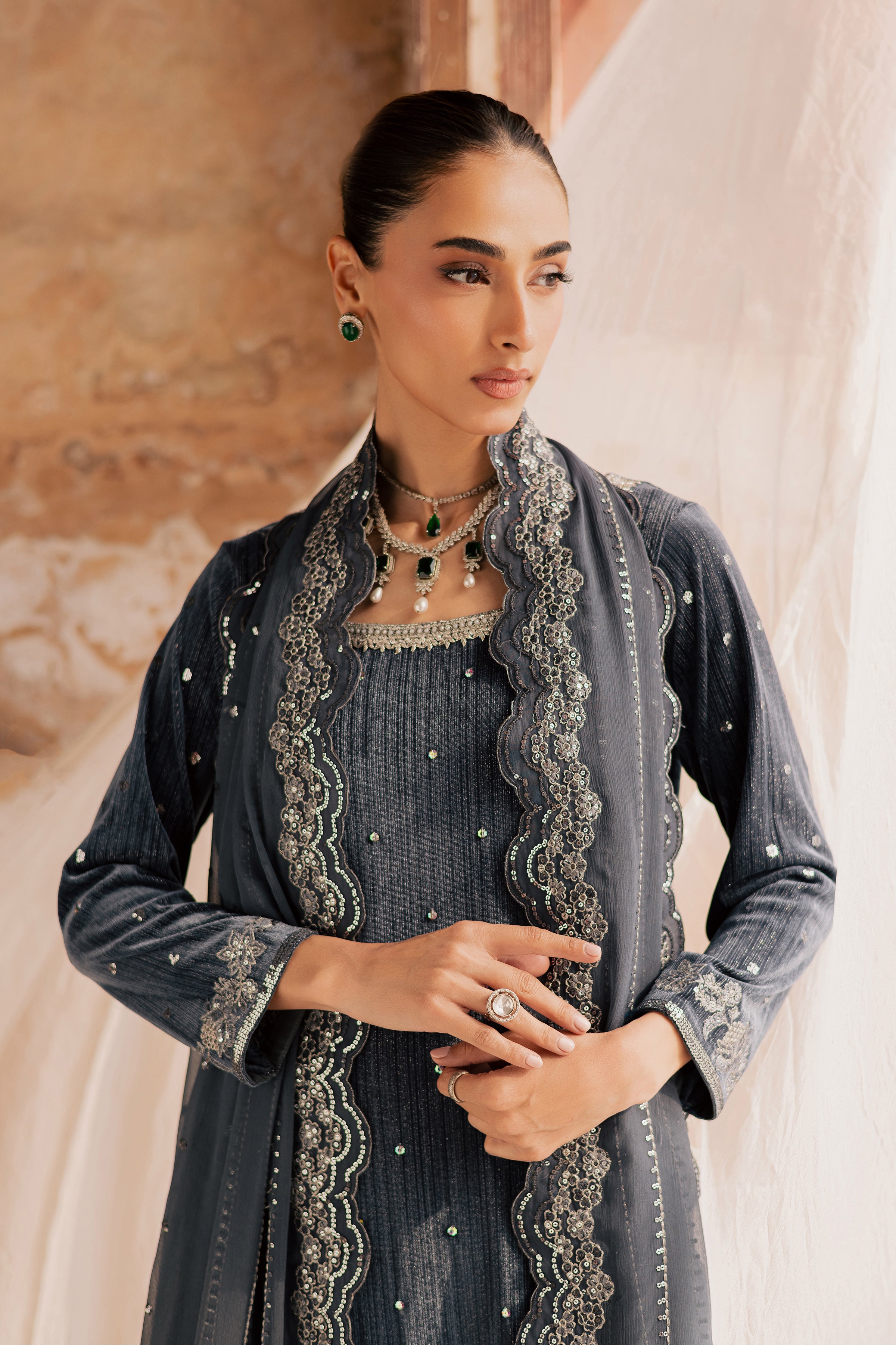 Lunar 3Pc - Velvet Formal Dress BATIKstudio BATIK S / Bluish Grey / Velvet-M / Bluish Grey / Velvet-L / Bluish Grey / Velvet