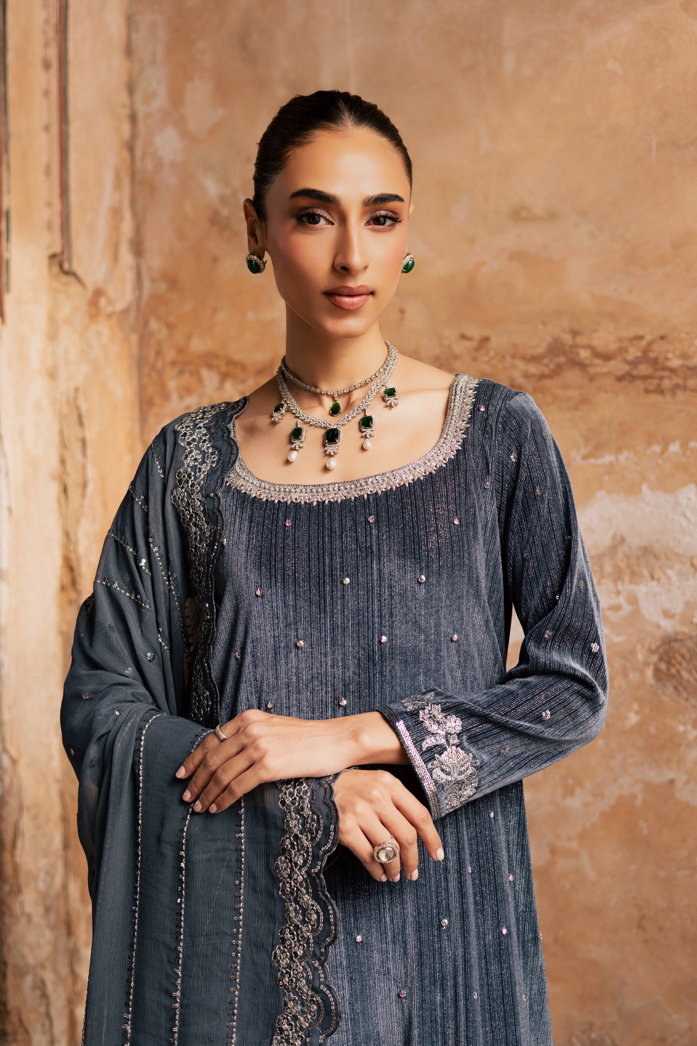 Lunar 3Pc - Velvet Formal Dress BATIKstudio BATIK S / Bluish Grey / Velvet-M / Bluish Grey / Velvet-L / Bluish Grey / Velvet