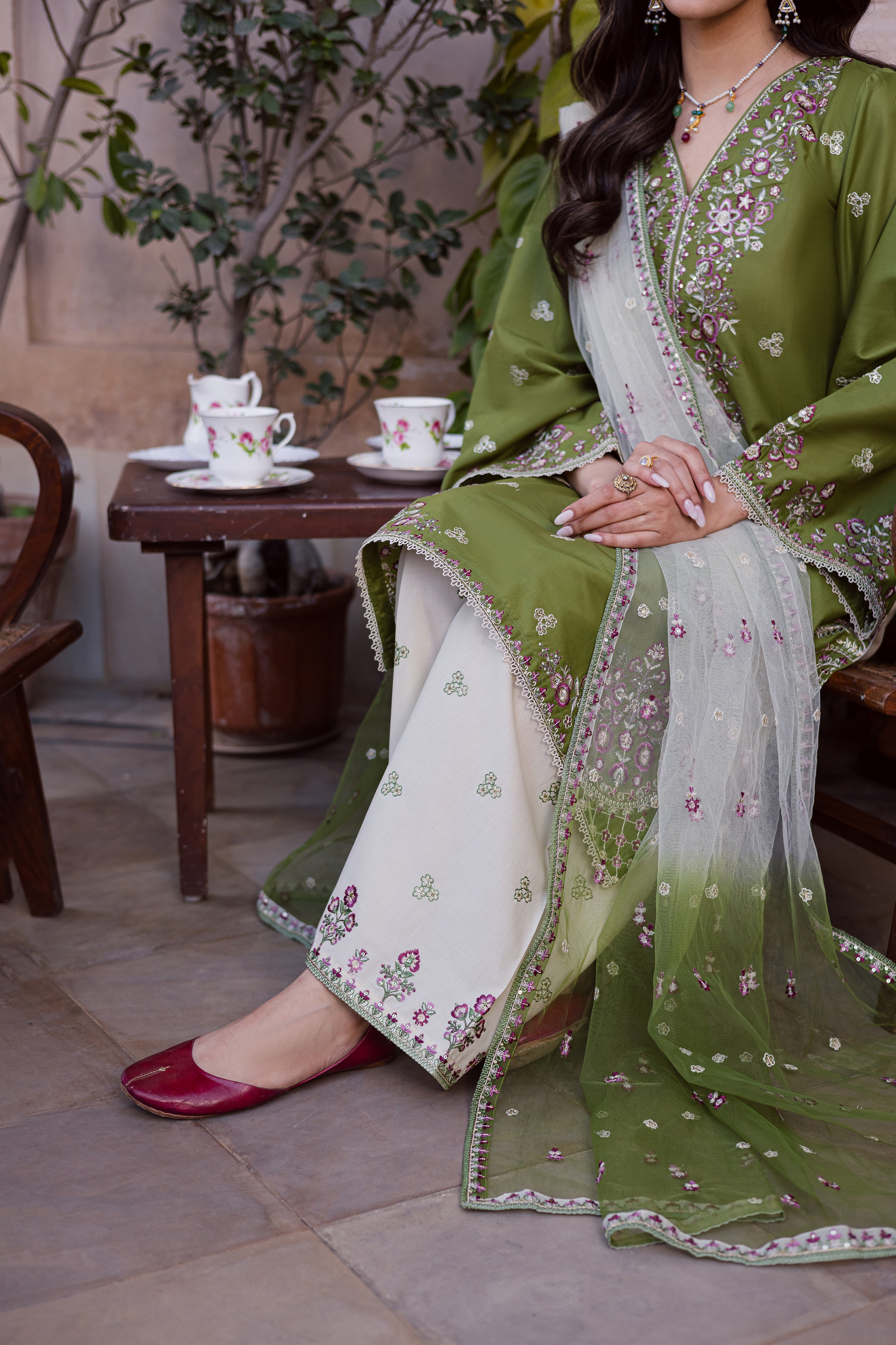 Maidah 3Pc - Festive Embroidered Lawn BATIKEID2026 BATIK XS / Fern / Pima Lawn-S / Fern / Pima Lawn-M / Fern / Pima Lawn-L / Fern / Pima Lawn-XL / Fern / Pima Lawn