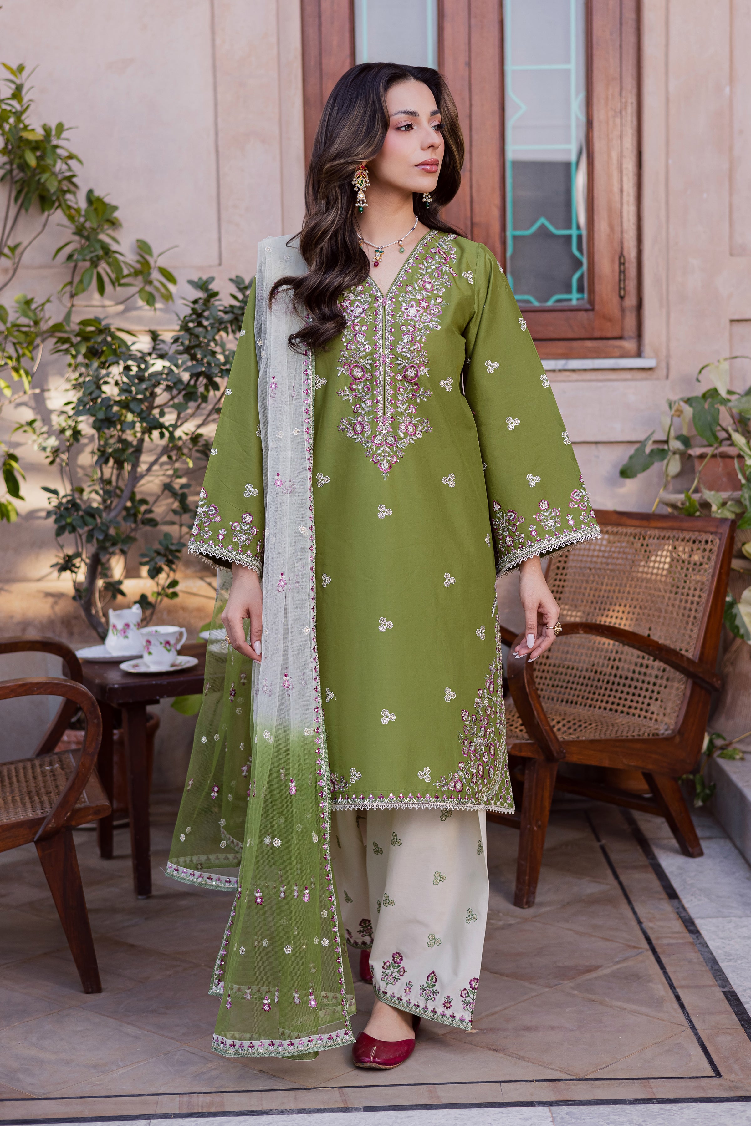 Maidah 3Pc - Festive Embroidered Lawn BATIKEID2026 BATIK XS / Fern / Pima Lawn-S / Fern / Pima Lawn-M / Fern / Pima Lawn-L / Fern / Pima Lawn-XL / Fern / Pima Lawn