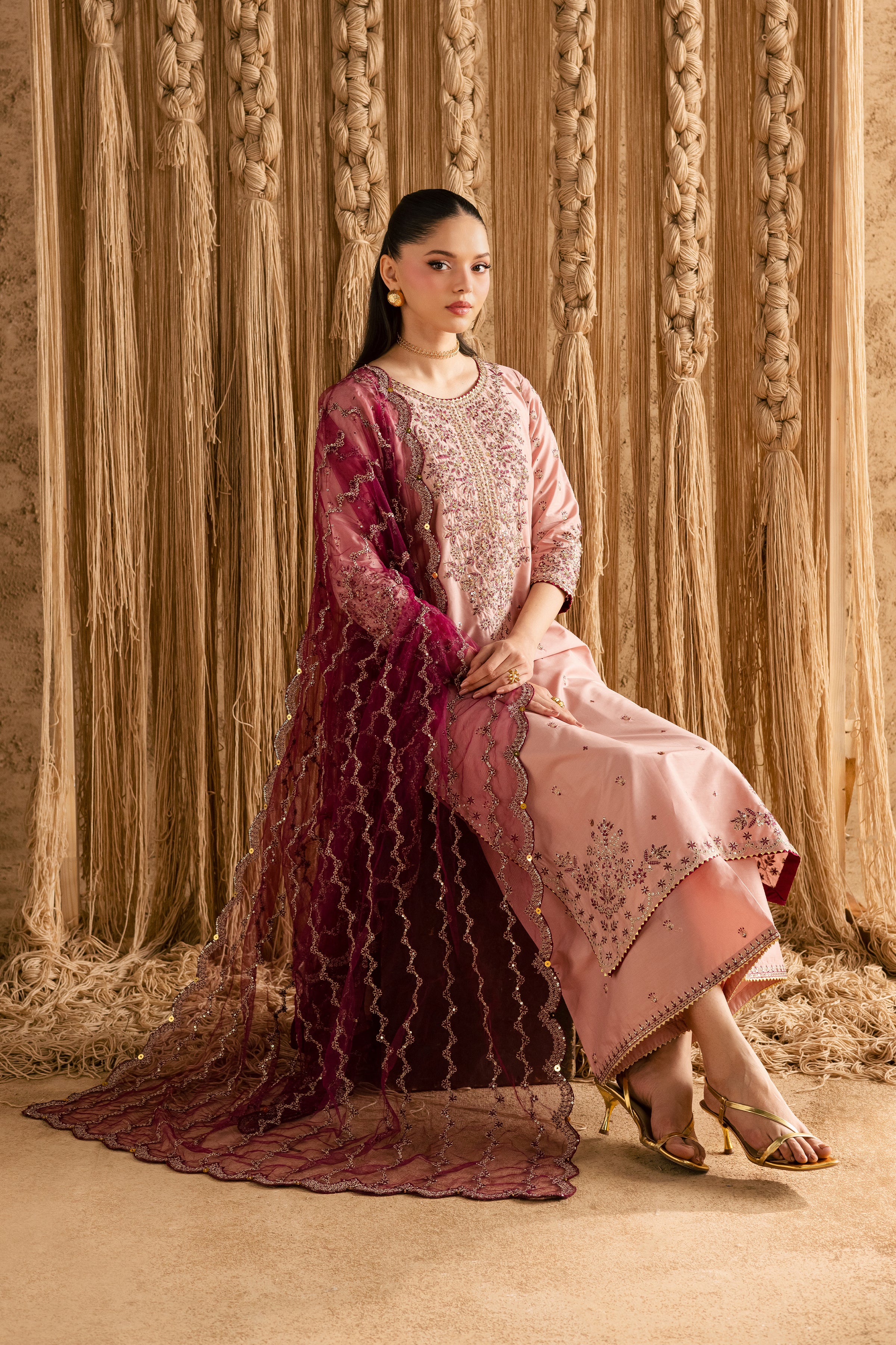 Malaal 3Pc - Festive Eid Pret BATIKEID2026 BATIK XS / Taffy Pink / Giza-S / Taffy Pink / Giza-M / Taffy Pink / Giza-L / Taffy Pink / Giza-XL / Taffy Pink / Giza