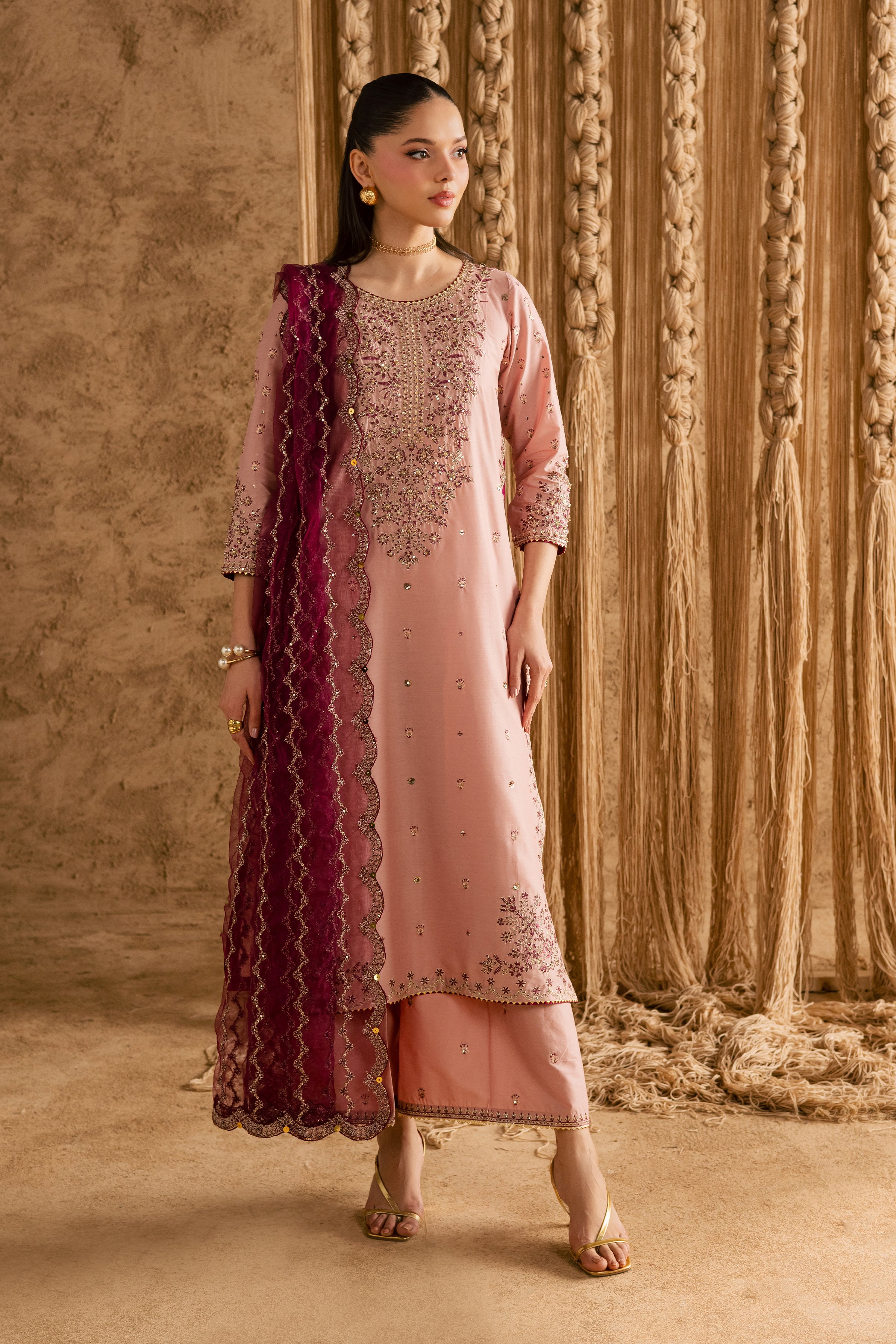 Malaal 3Pc - Festive Eid Pret BATIKEID2026 BATIK XS / Taffy Pink / Giza-S / Taffy Pink / Giza-M / Taffy Pink / Giza-L / Taffy Pink / Giza-XL / Taffy Pink / Giza