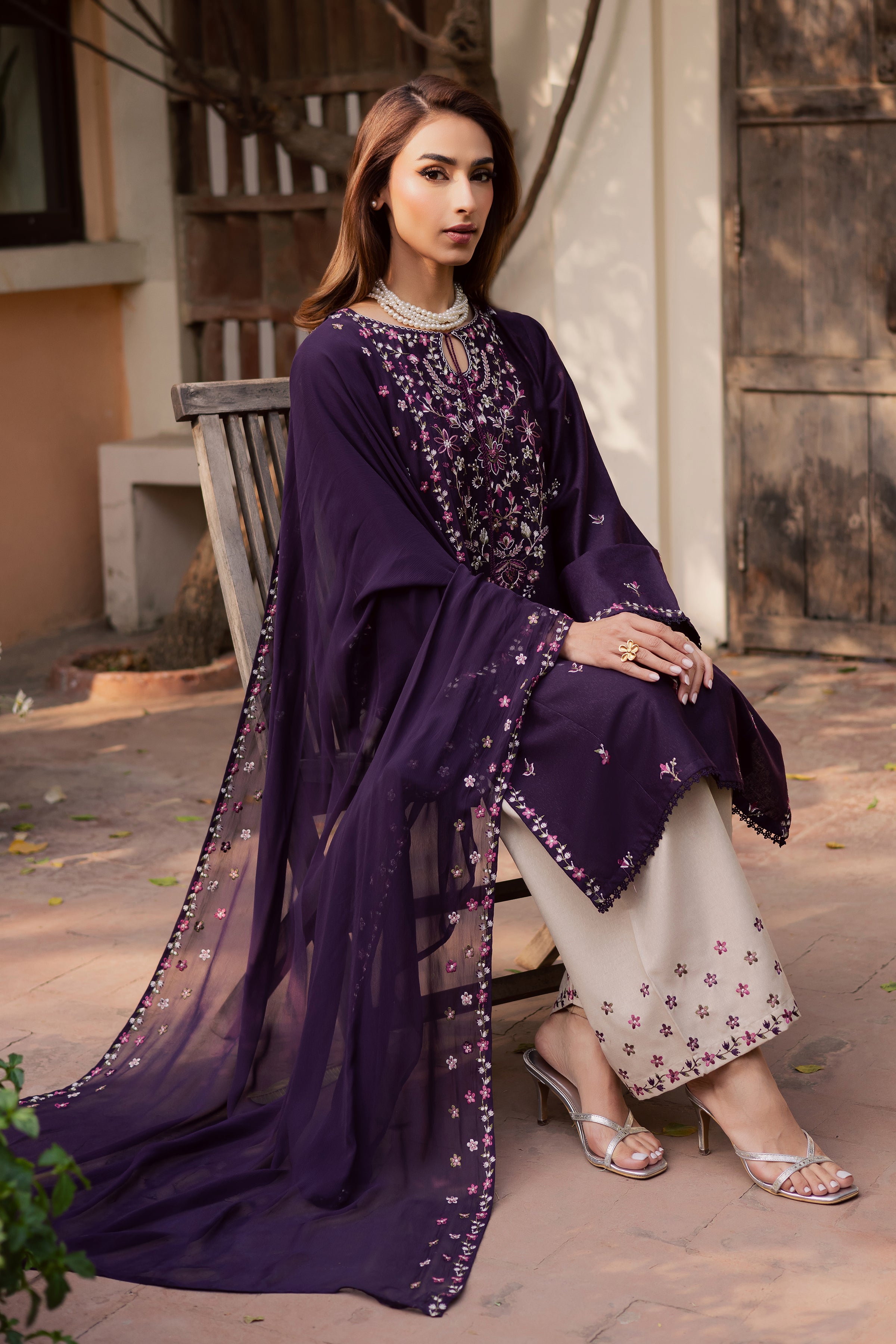 Malam 3Pc - Embroidered Festive Pret BATIK WINTER PRET 2025 BATIK XS / Egg Plant / Textured Cotton-S / Egg Plant / Textured Cotton-M / Egg Plant / Textured Cotton-L / Egg Plant / Textured Cotton-XL / Egg Plant / Textured Cotton