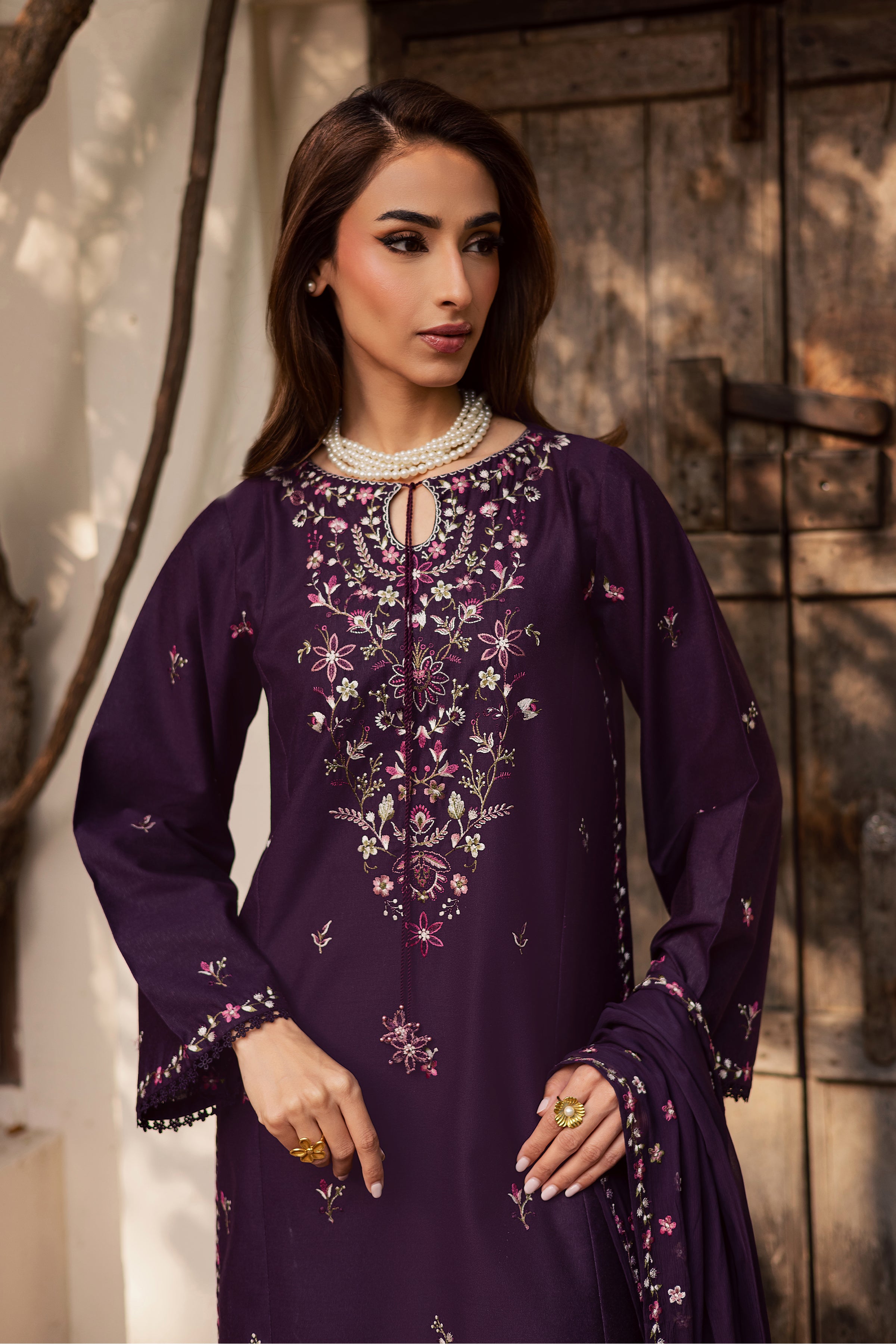 Malam 3Pc - Embroidered Festive Pret BATIK WINTER PRET 2025 BATIK XS / Egg Plant / Textured Cotton-S / Egg Plant / Textured Cotton-M / Egg Plant / Textured Cotton-L / Egg Plant / Textured Cotton-XL / Egg Plant / Textured Cotton