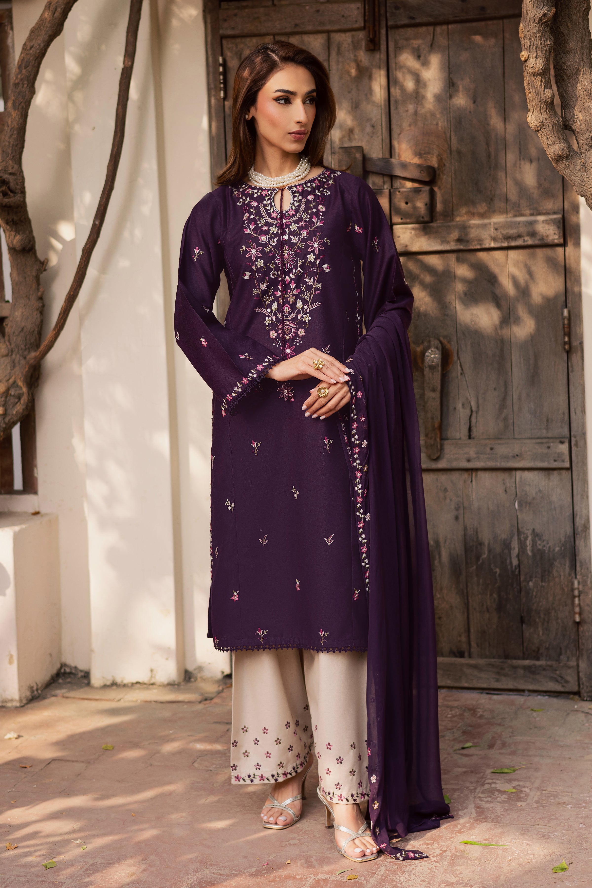 Malam 3Pc - Embroidered Festive Pret BATIK WINTER PRET 2025 BATIK XS / Egg Plant / Textured Cotton-S / Egg Plant / Textured Cotton-M / Egg Plant / Textured Cotton-L / Egg Plant / Textured Cotton-XL / Egg Plant / Textured Cotton