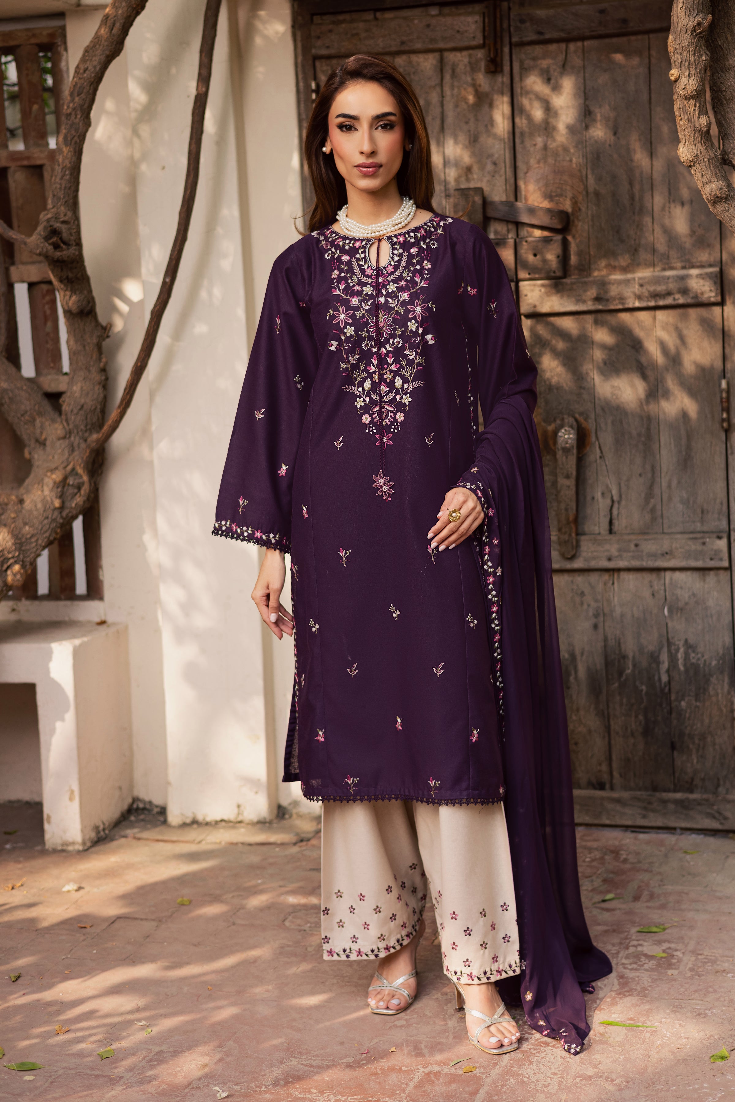Malam 3Pc - Embroidered Festive Pret BATIK WINTER PRET 2025 BATIK XS / Egg Plant / Textured Cotton-S / Egg Plant / Textured Cotton-M / Egg Plant / Textured Cotton-L / Egg Plant / Textured Cotton-XL / Egg Plant / Textured Cotton