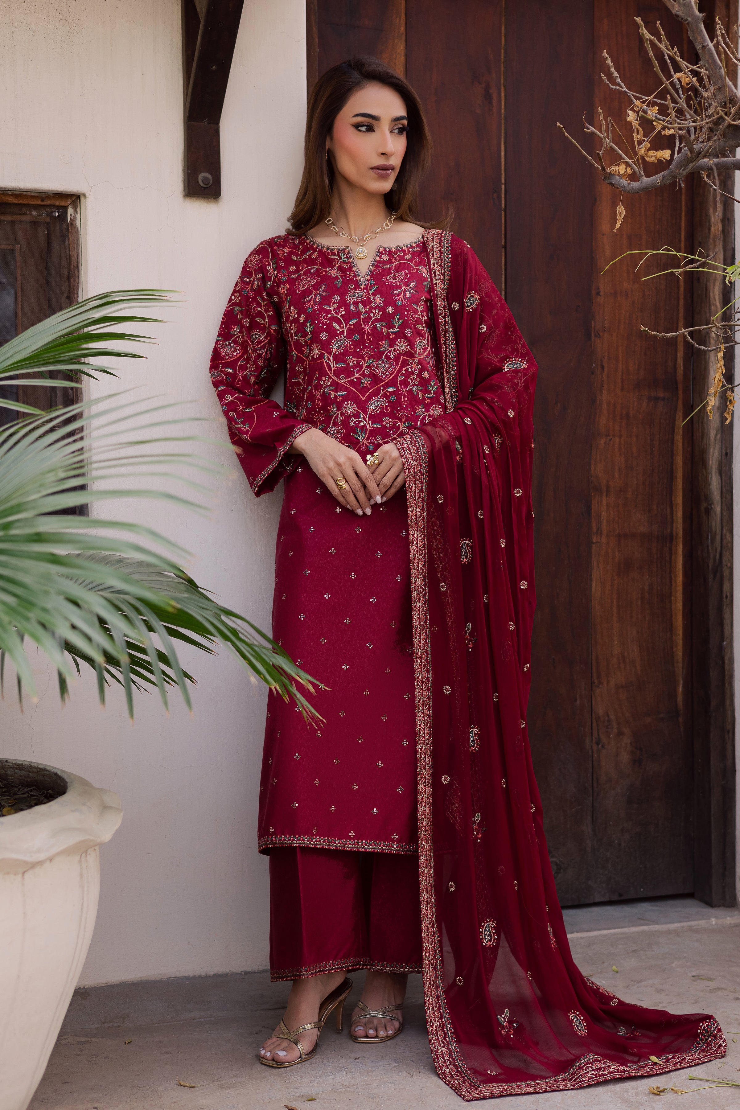 Marilyn 3Pc - Embroidered Festive Pret BATIK WINTER PRET 2025 BATIK XS / Red / Cotton-S / Red / Cotton-M / Red / Cotton-L / Red / Cotton-XL / Red / Cotton
