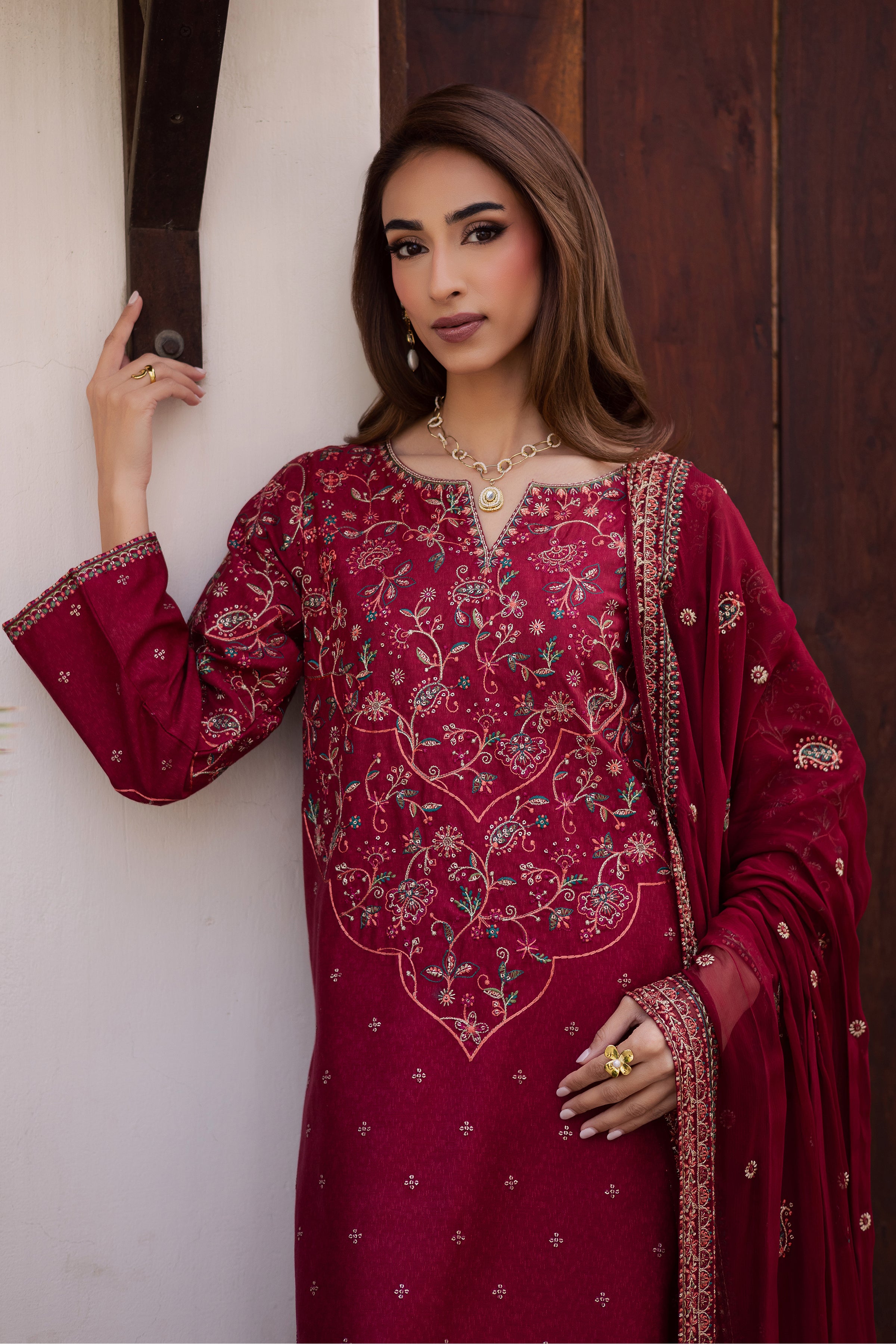 Marilyn 3Pc - Embroidered Festive Pret BATIK WINTER PRET 2025 BATIK XS / Red / Cotton-S / Red / Cotton-M / Red / Cotton-L / Red / Cotton-XL / Red / Cotton