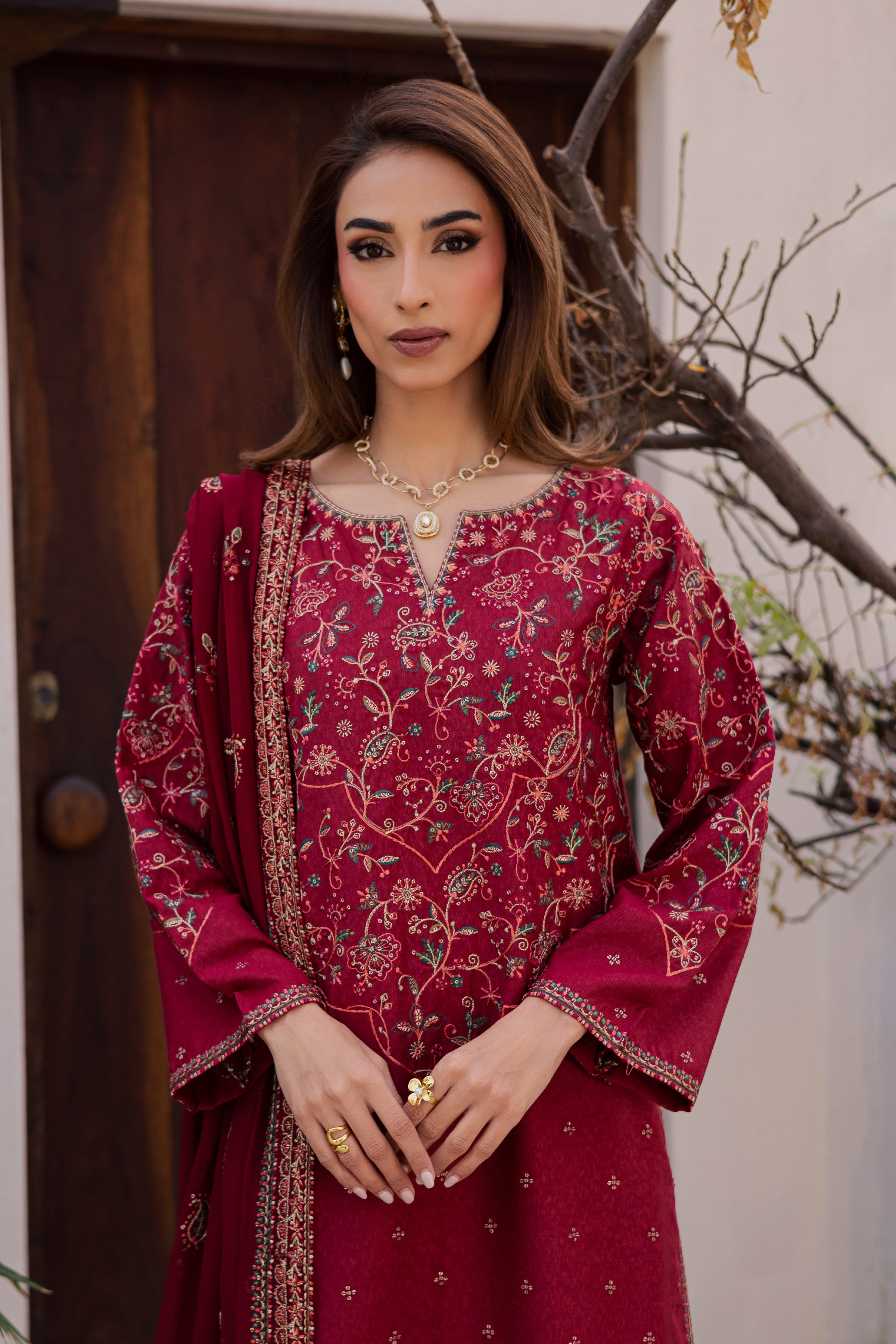 Marilyn 3Pc - Embroidered Festive Pret BATIK WINTER PRET 2025 BATIK XS / Red / Cotton-S / Red / Cotton-M / Red / Cotton-L / Red / Cotton-XL / Red / Cotton