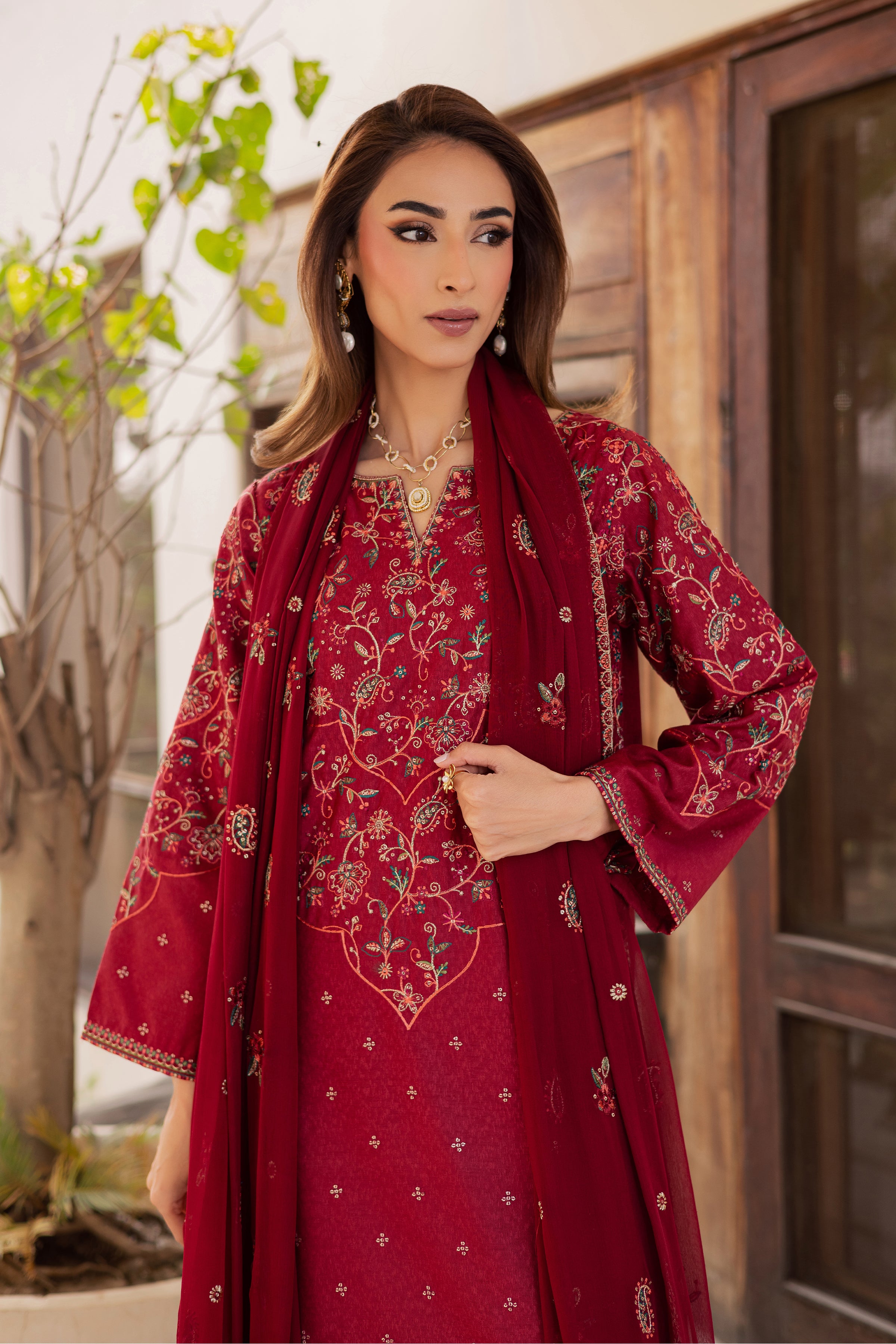 Marilyn 3Pc - Embroidered Festive Pret BATIK WINTER PRET 2025 BATIK XS / Red / Cotton-S / Red / Cotton-M / Red / Cotton-L / Red / Cotton-XL / Red / Cotton