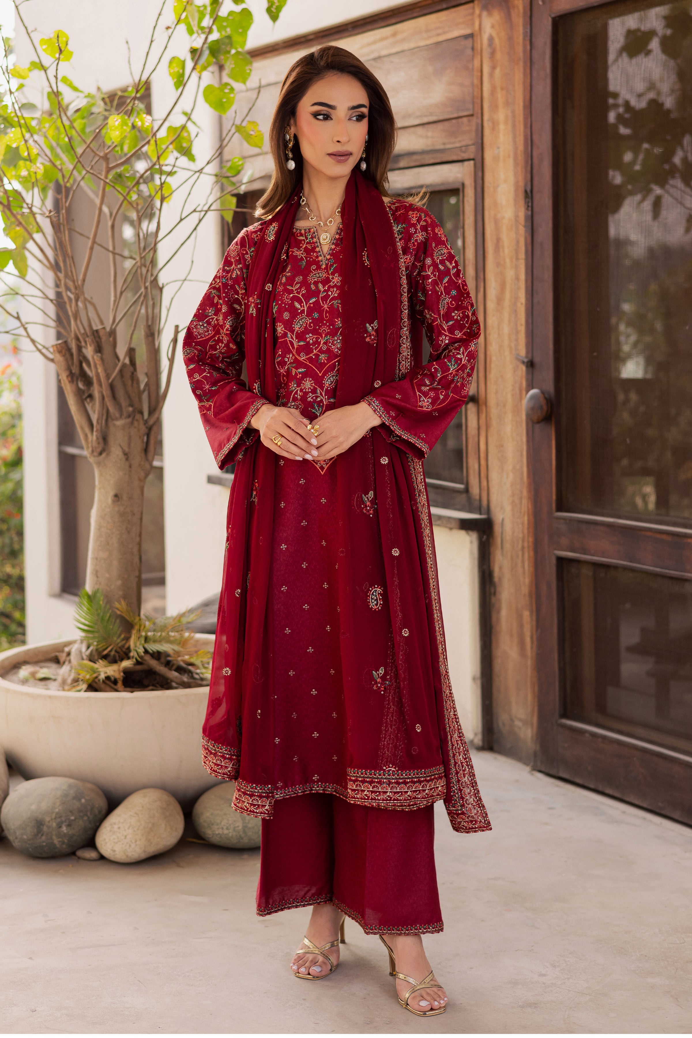 Marilyn 3Pc - Embroidered Festive Pret BATIK WINTER PRET 2025 BATIK XS / Red / Cotton-S / Red / Cotton-M / Red / Cotton-L / Red / Cotton-XL / Red / Cotton
