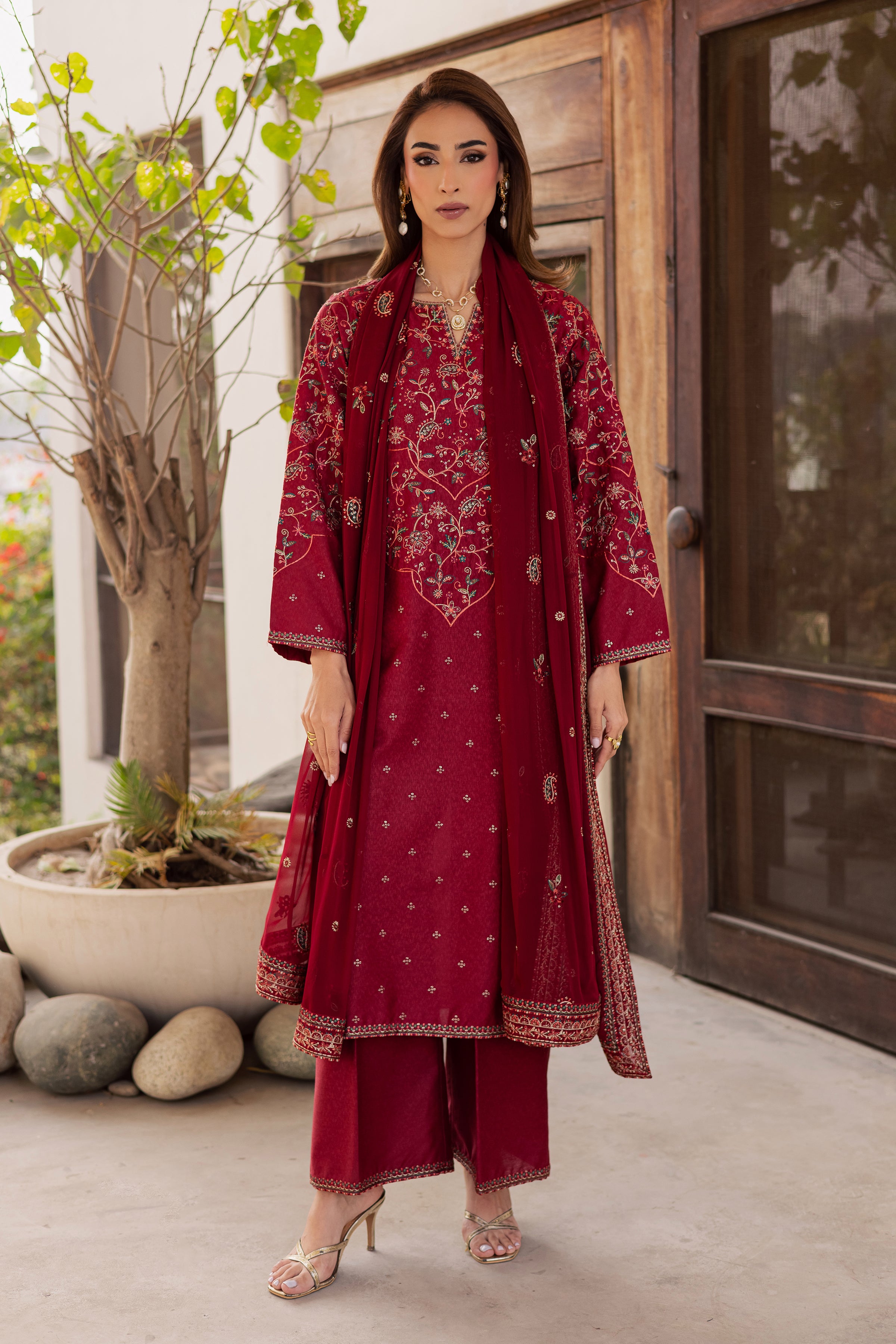 Marilyn 3Pc - Embroidered Festive Pret BATIK WINTER PRET 2025 BATIK XS / Red / Cotton-S / Red / Cotton-M / Red / Cotton-L / Red / Cotton-XL / Red / Cotton