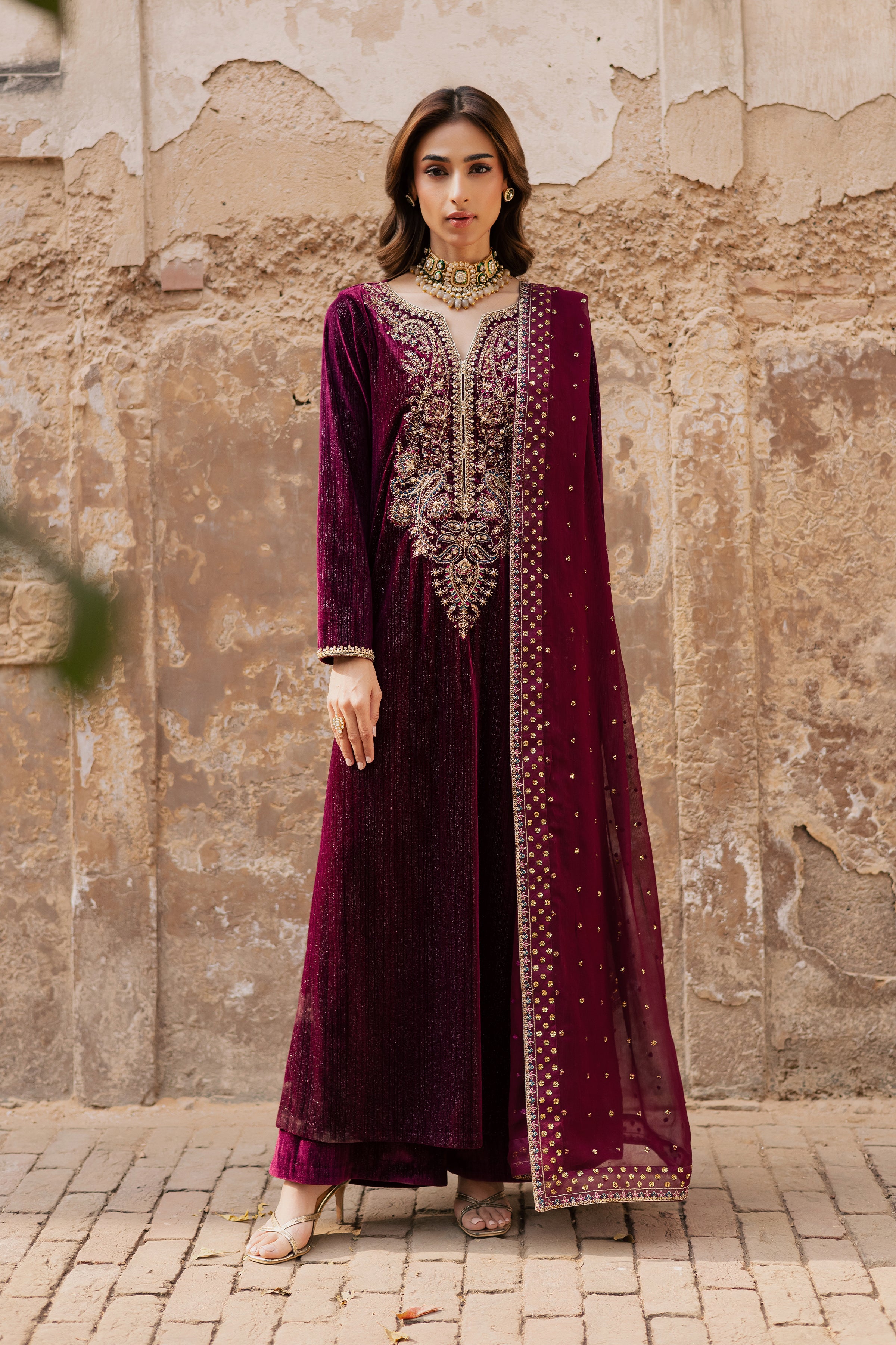Maroon Aylin 3Pc - Velvet Formal Dress BATIKstudio BATIK S / Maroon / Velvet-M / Maroon / Velvet-L / Maroon / Velvet