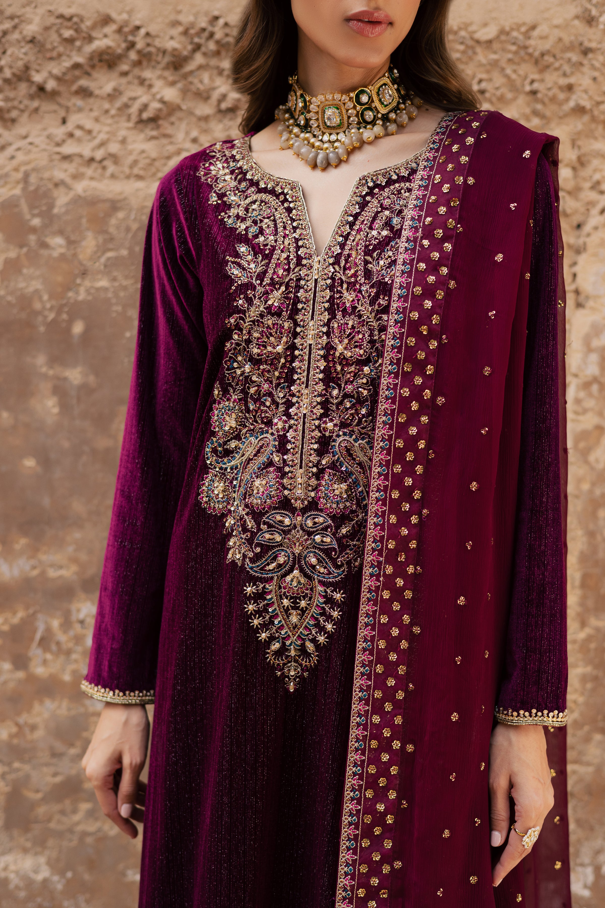 Maroon Aylin 3Pc - Velvet Formal Dress BATIKstudio BATIK S / Maroon / Velvet-M / Maroon / Velvet-L / Maroon / Velvet