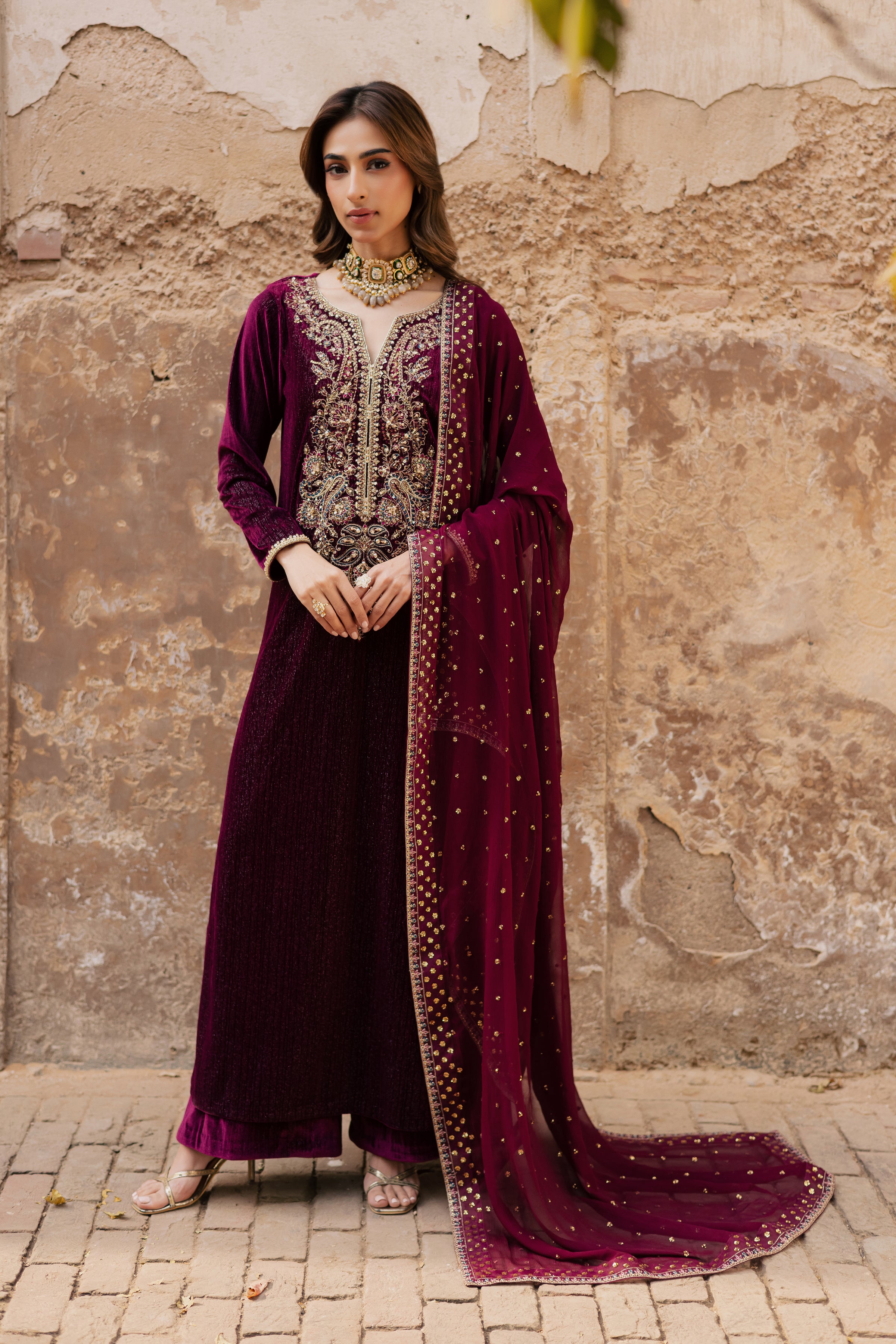 Maroon Aylin 3Pc - Velvet Formal Dress BATIKstudio BATIK S / Maroon / Velvet-M / Maroon / Velvet-L / Maroon / Velvet