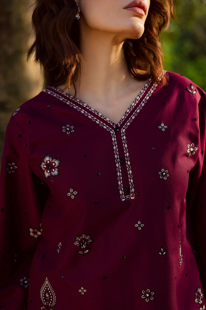 Maroon Berry 2Pc - Embroidered Khaddar Dress BATIK WINTER PRET 2025  BATIK   XS / Beetroot / Khaddar-S / Beetroot / Khaddar-M / Beetroot / Khaddar-L / Beetroot / Khaddar-XL / Beetroot / Khaddar