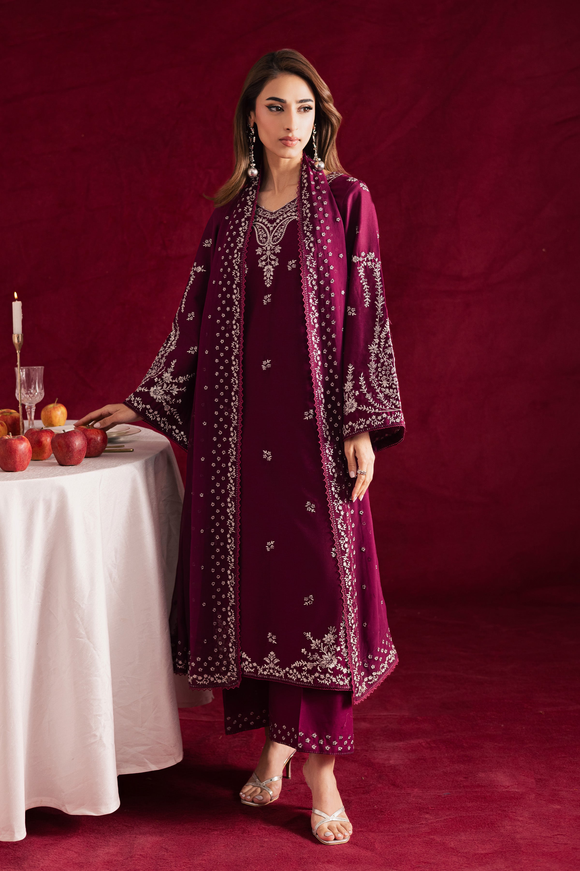 Maroon Miraye 3Pc - Embroidered Khaddar Dress BATIK WINTER PRET 2025 BATIK XS / Maroon / Khaddar-S / Maroon / Khaddar-M / Maroon / Khaddar-L / Maroon / Khaddar-XL / Maroon / Khaddar