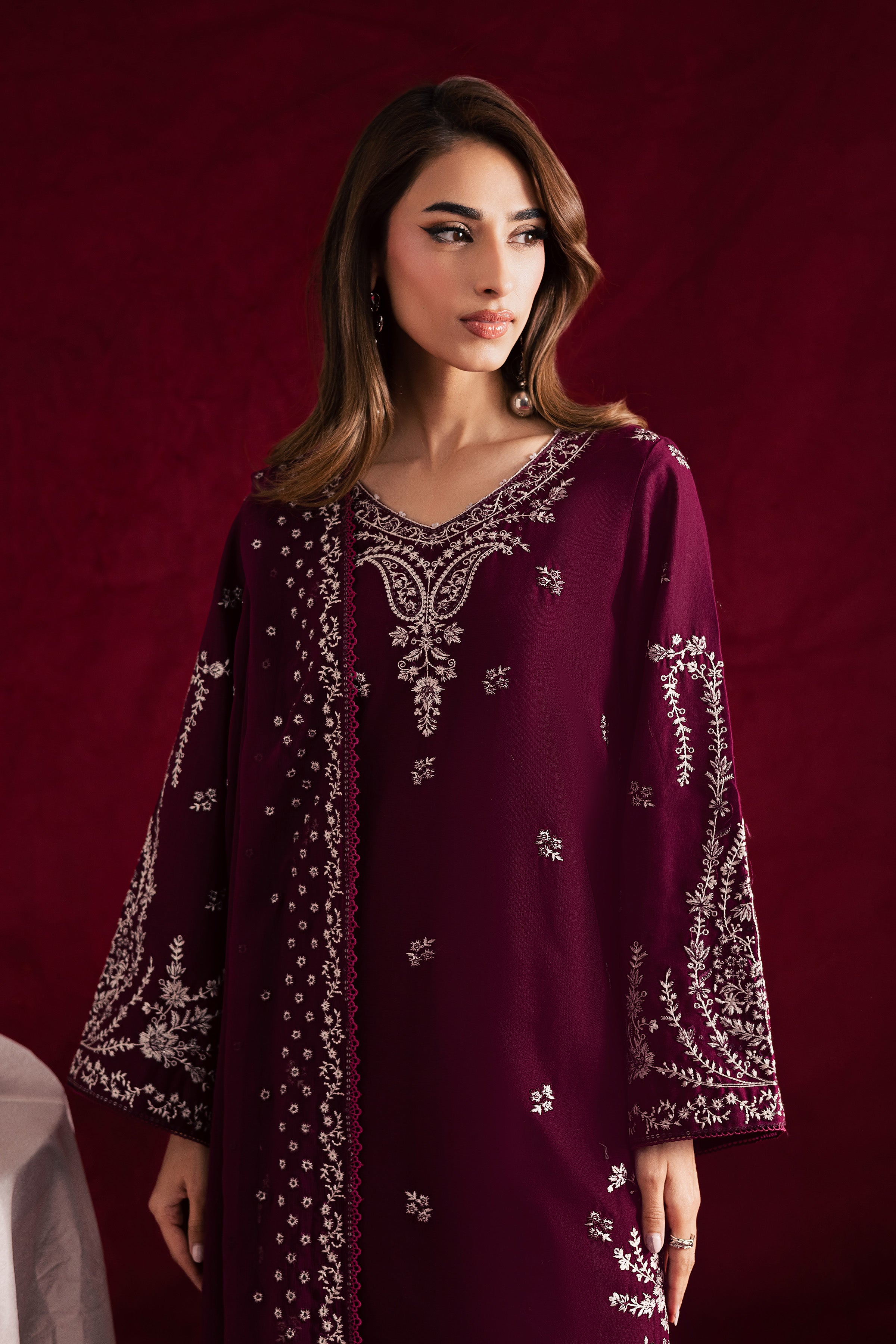 Maroon Miraye 3Pc - Embroidered Khaddar Dress BATIK WINTER PRET 2025 BATIK XS / Maroon / Khaddar-S / Maroon / Khaddar-M / Maroon / Khaddar-L / Maroon / Khaddar-XL / Maroon / Khaddar