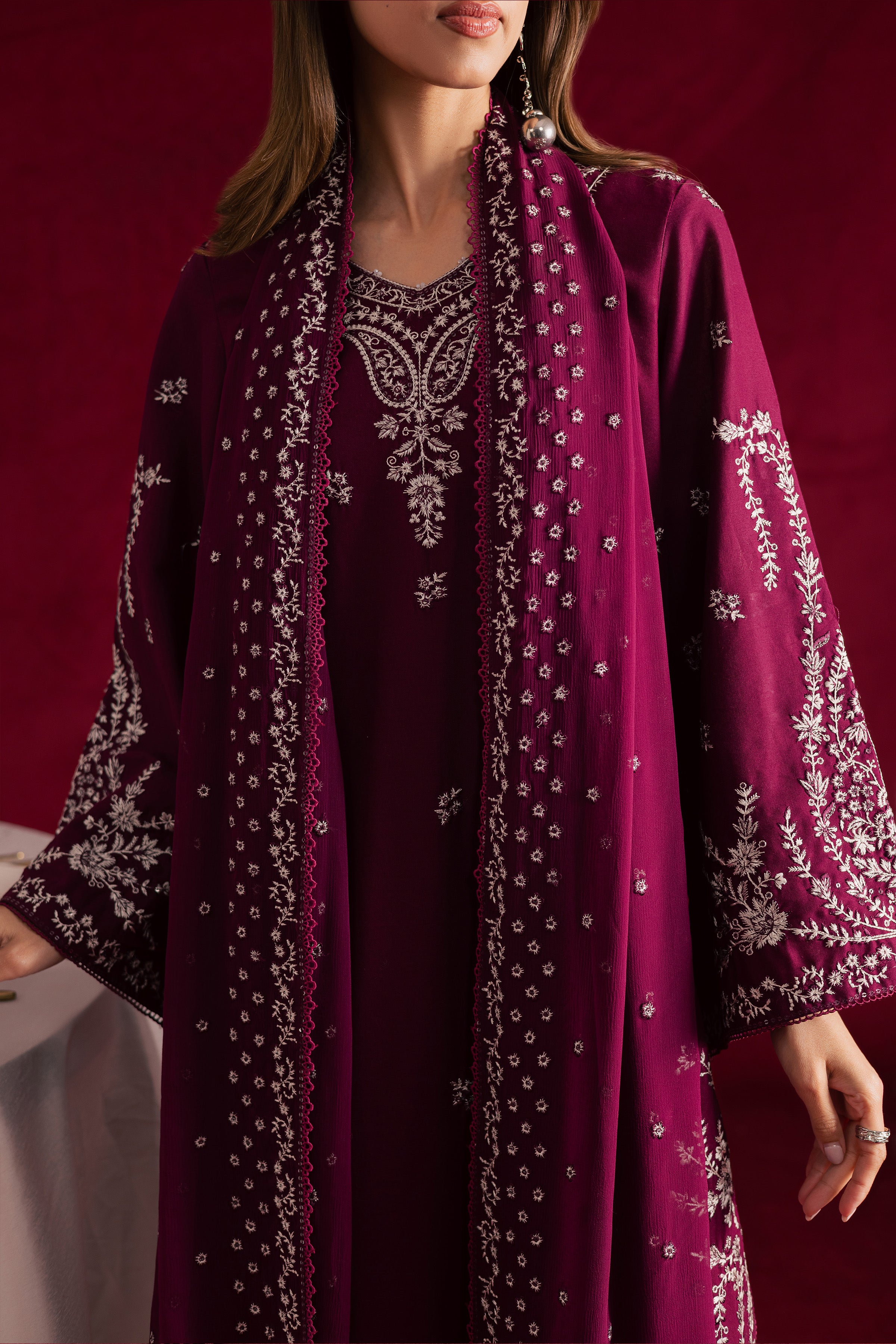 Maroon Miraye 3Pc - Embroidered Khaddar Dress BATIK WINTER PRET 2025 BATIK XS / Maroon / Khaddar-S / Maroon / Khaddar-M / Maroon / Khaddar-L / Maroon / Khaddar-XL / Maroon / Khaddar