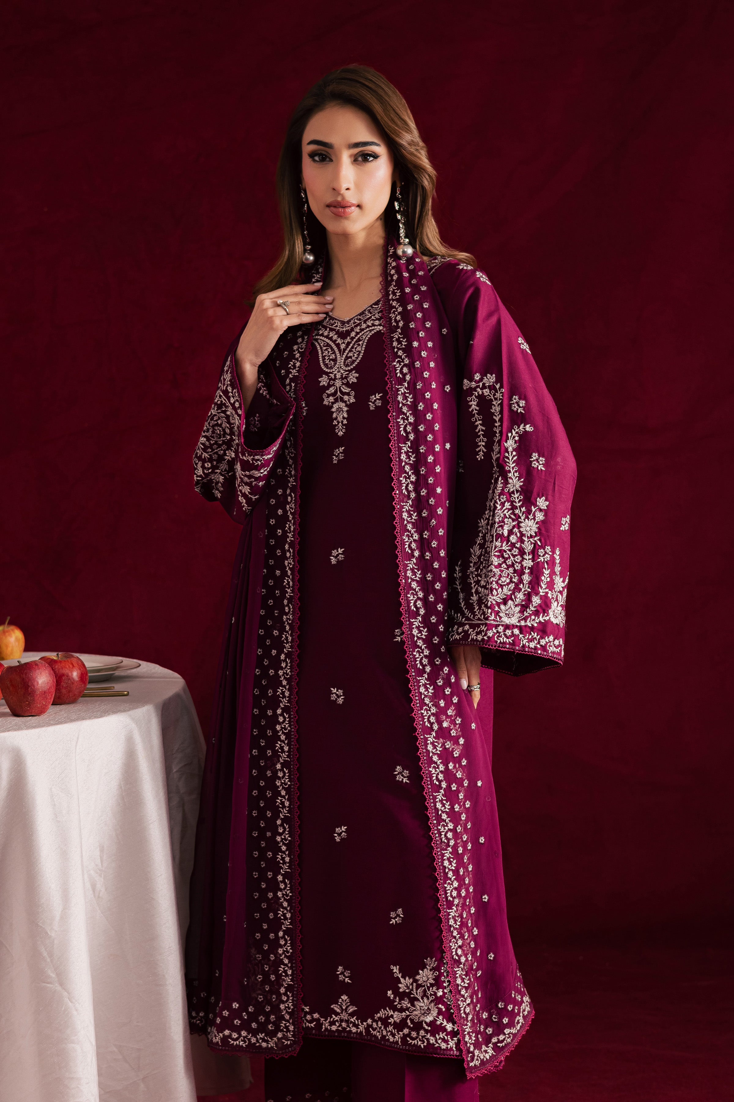 Maroon Miraye 3Pc - Embroidered Khaddar Dress BATIK WINTER PRET 2025 BATIK XS / Maroon / Khaddar-S / Maroon / Khaddar-M / Maroon / Khaddar-L / Maroon / Khaddar-XL / Maroon / Khaddar
