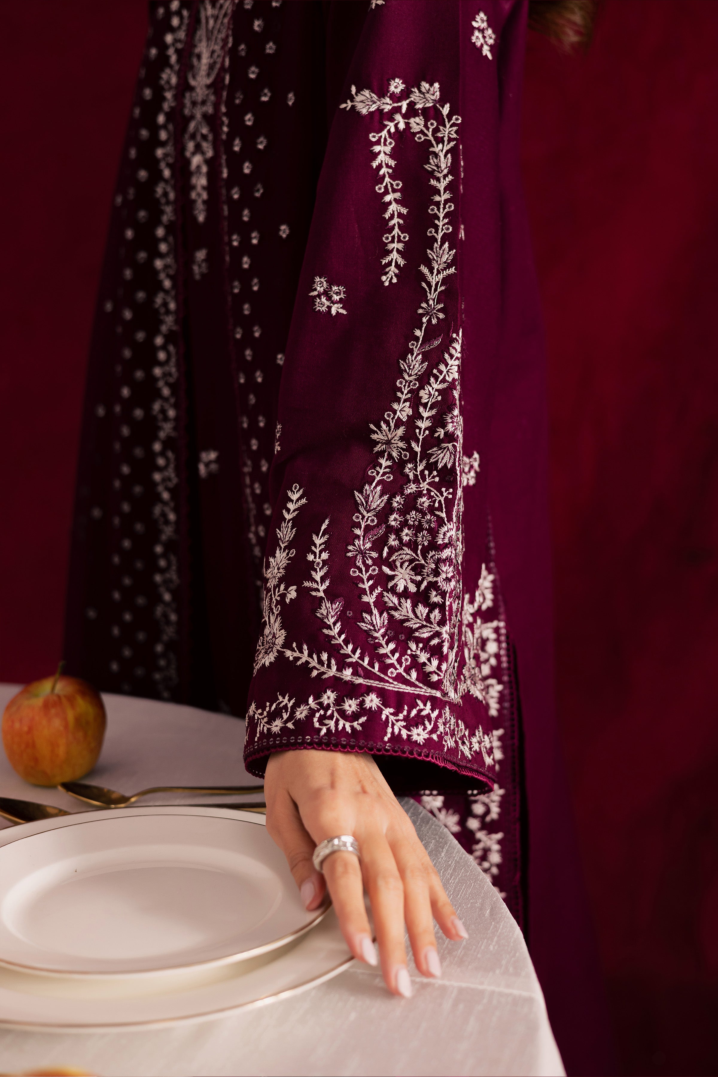 Maroon Miraye 3Pc - Embroidered Khaddar Dress BATIK WINTER PRET 2025 BATIK XS / Maroon / Khaddar-S / Maroon / Khaddar-M / Maroon / Khaddar-L / Maroon / Khaddar-XL / Maroon / Khaddar