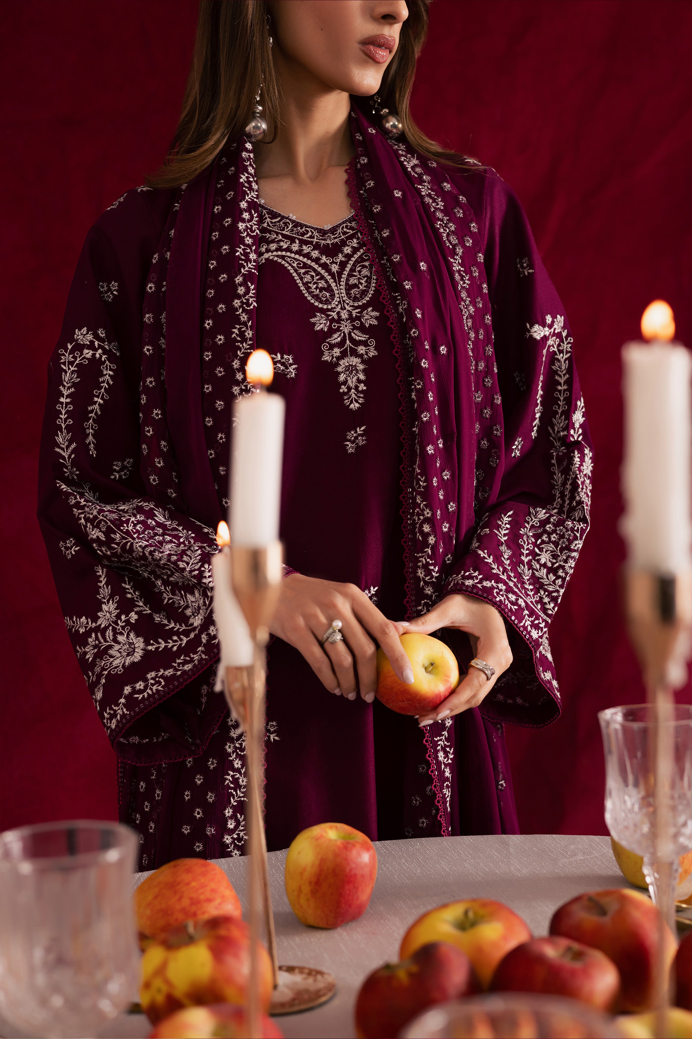 Maroon Miraye 3Pc - Embroidered Khaddar Dress BATIK WINTER PRET 2025 BATIK XS / Maroon / Khaddar-S / Maroon / Khaddar-M / Maroon / Khaddar-L / Maroon / Khaddar-XL / Maroon / Khaddar