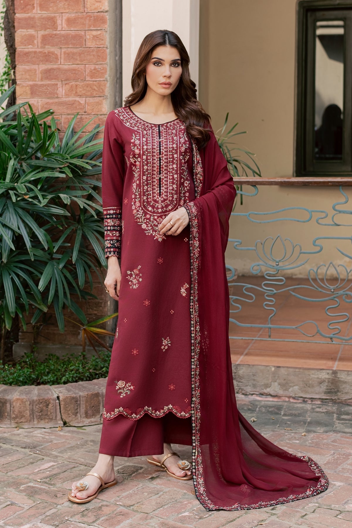 Maroon Nihal 3Pc - Embroidered Khaddar Pret PRETKHADDAR2026 BATIK XS / Cabernet / Khaddar