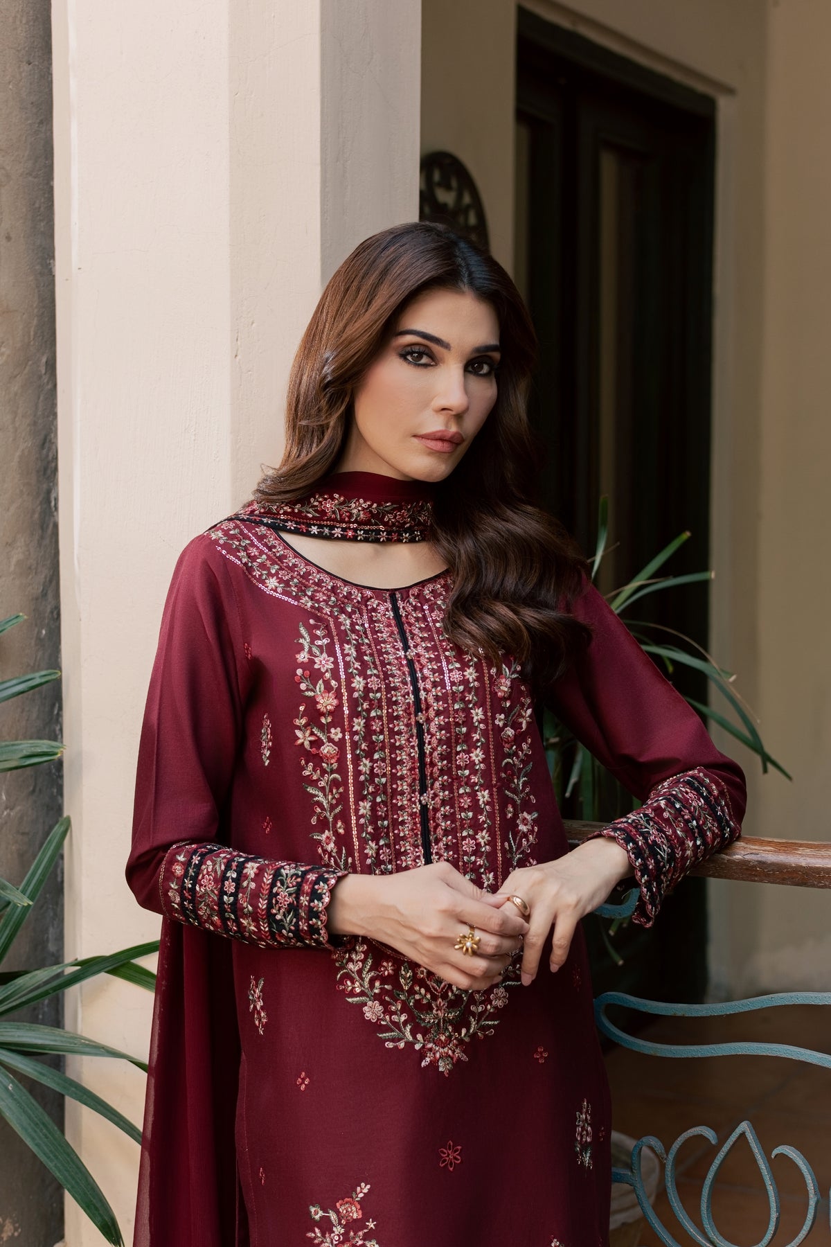 Maroon Nihal 3Pc - Embroidered Khaddar Pret PRETKHADDAR2026 BATIK XS / Cabernet / Khaddar