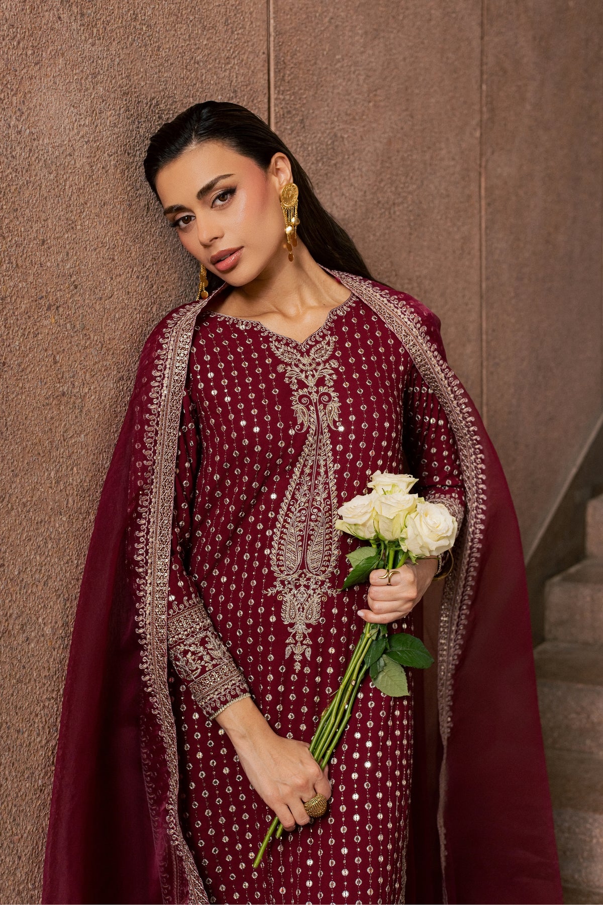 Maroon Raqs 3Pc - Festive Luxe Pret BATIKLUXESEP26 BATIK XS / Maroon / Georgette