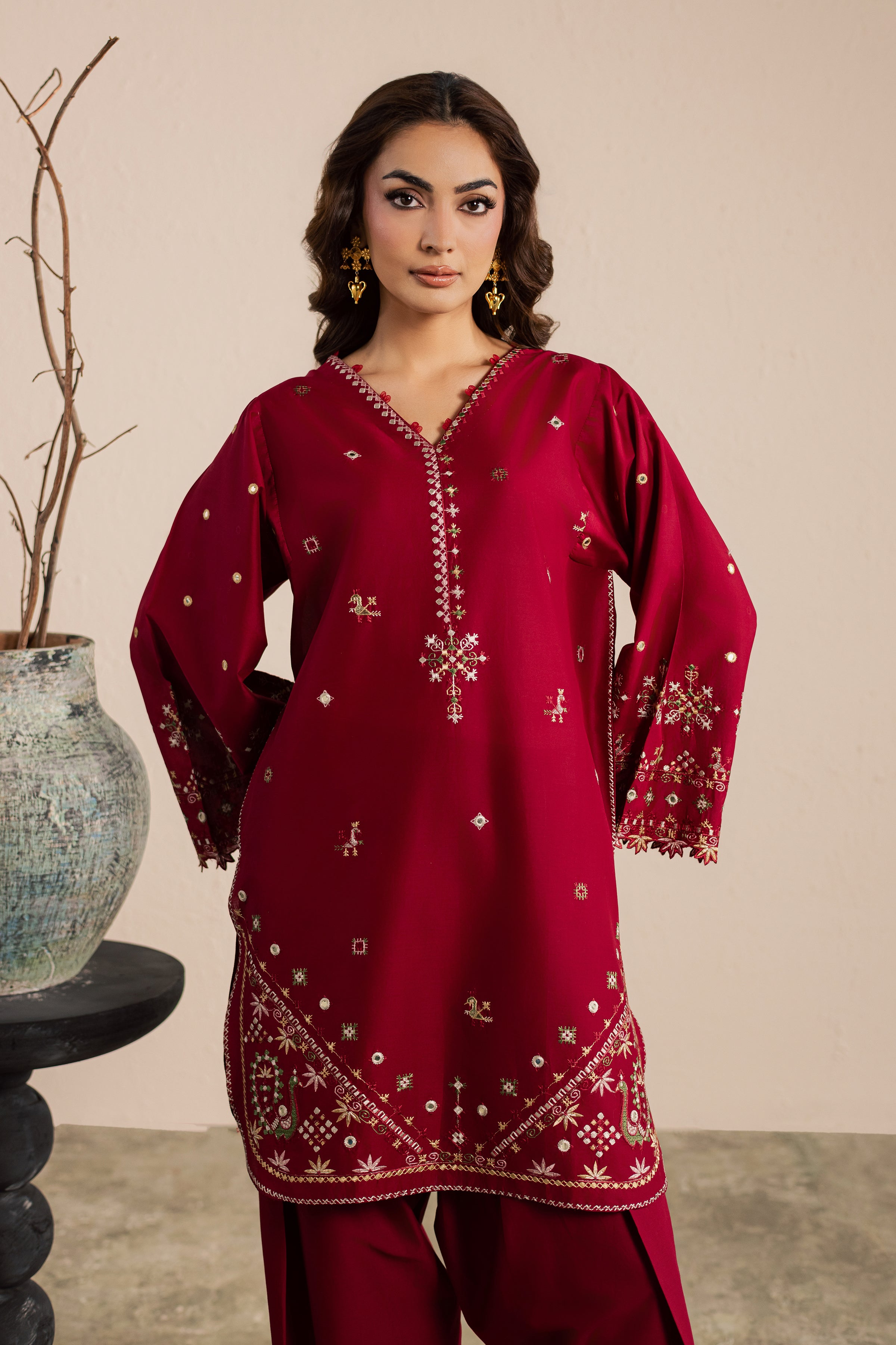 Maroon Santro 2Pc - Embroidered Lawn Dress EverydayEdit26 BATIK XS / Tibetan Red / Pima Lawn-S / Tibetan Red / Pima Lawn-M / Tibetan Red / Pima Lawn-L / Tibetan Red / Pima Lawn-XL / Tibetan Red / Pima Lawn