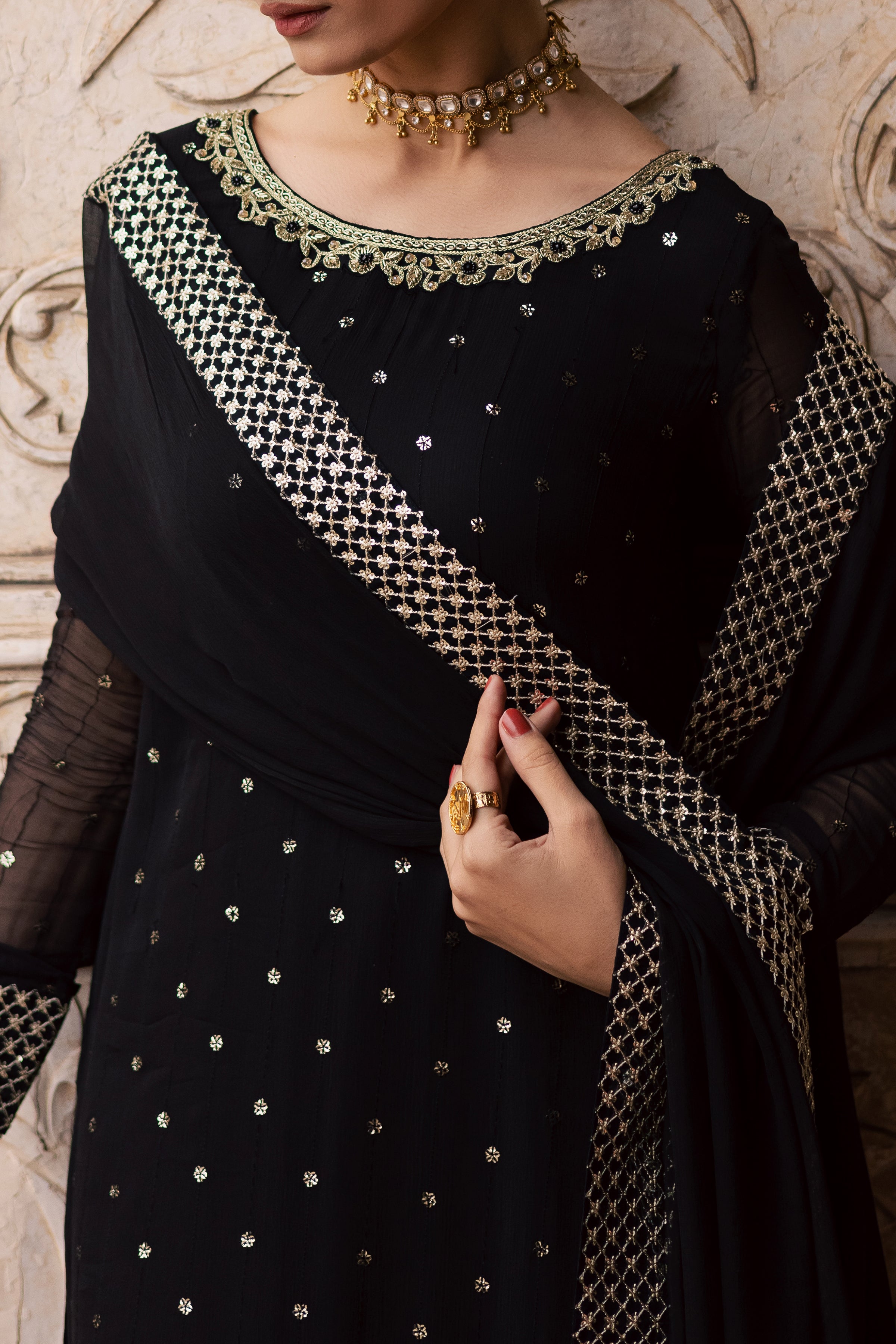 Mashal 3Pc - Festive Luxe Pret BATIKLuxePRET BATIK XS / Black / Chiffon-S / Black / Chiffon-M / Black / Chiffon-L / Black / Chiffon-XL / Black / Chiffon