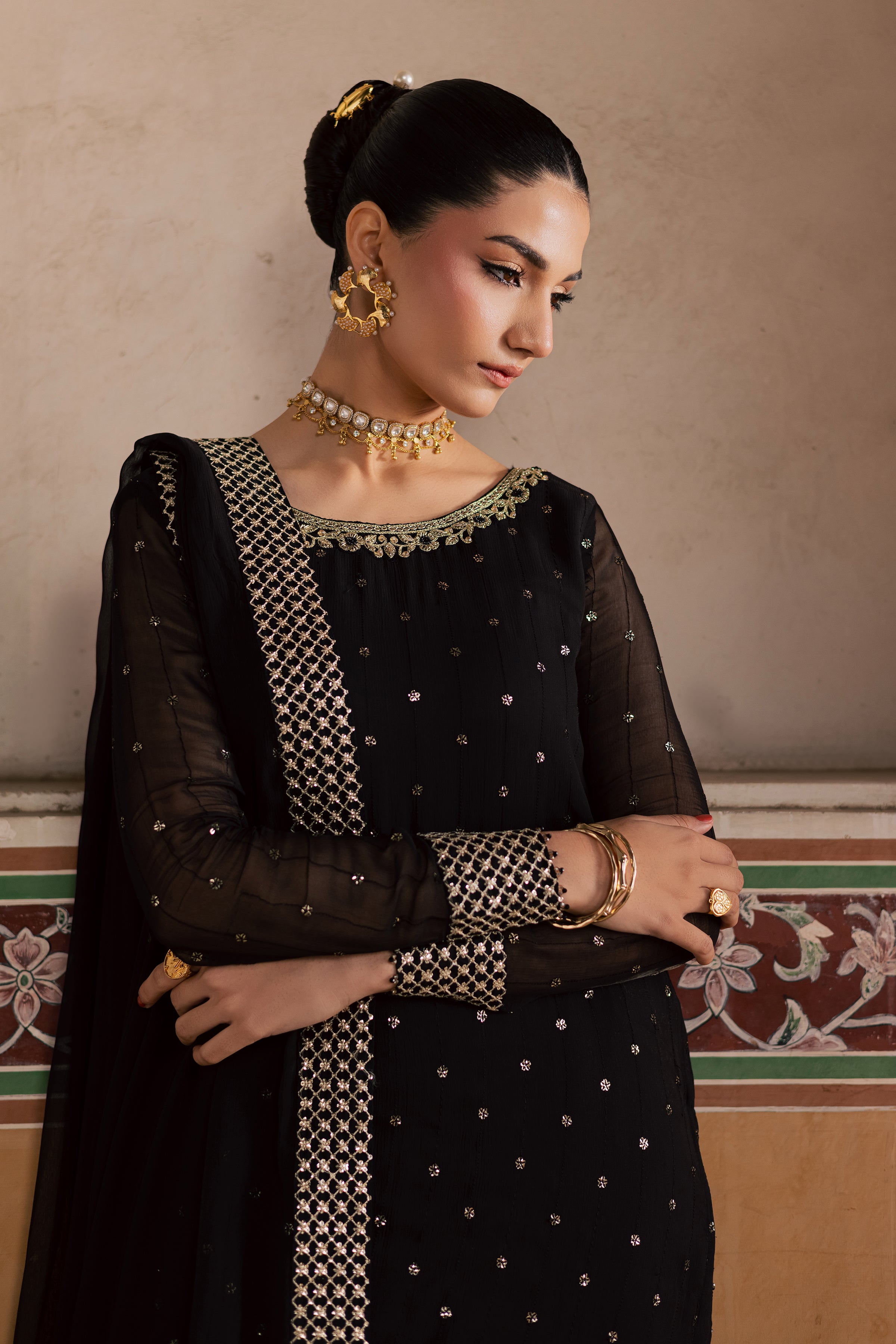 Mashal 3Pc - Festive Luxe Pret BATIKLuxePRET BATIK XS / Black / Chiffon-S / Black / Chiffon-M / Black / Chiffon-L / Black / Chiffon-XL / Black / Chiffon