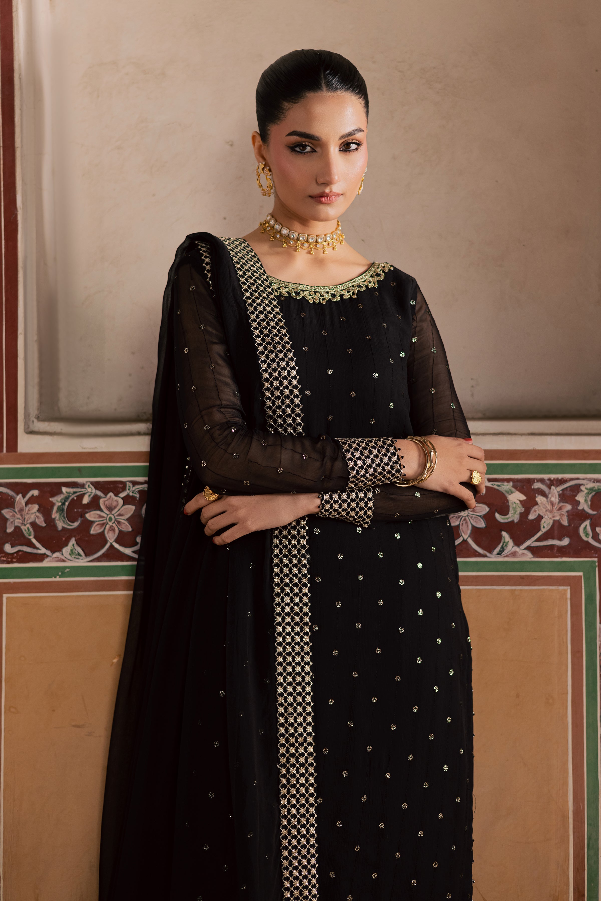 Mashal 3Pc - Festive Luxe Pret BATIKLuxePRET BATIK XS / Black / Chiffon-S / Black / Chiffon-M / Black / Chiffon-L / Black / Chiffon-XL / Black / Chiffon