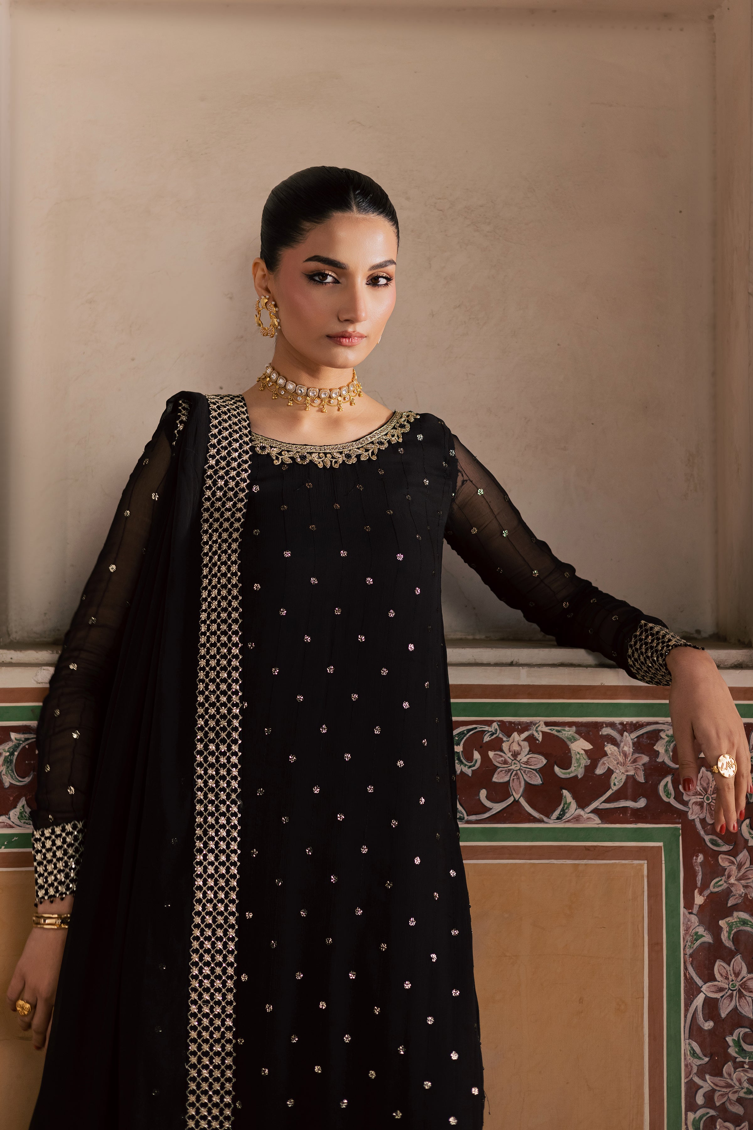 Mashal 3Pc - Festive Luxe Pret BATIKLuxePRET BATIK XS / Black / Chiffon-S / Black / Chiffon-M / Black / Chiffon-L / Black / Chiffon-XL / Black / Chiffon