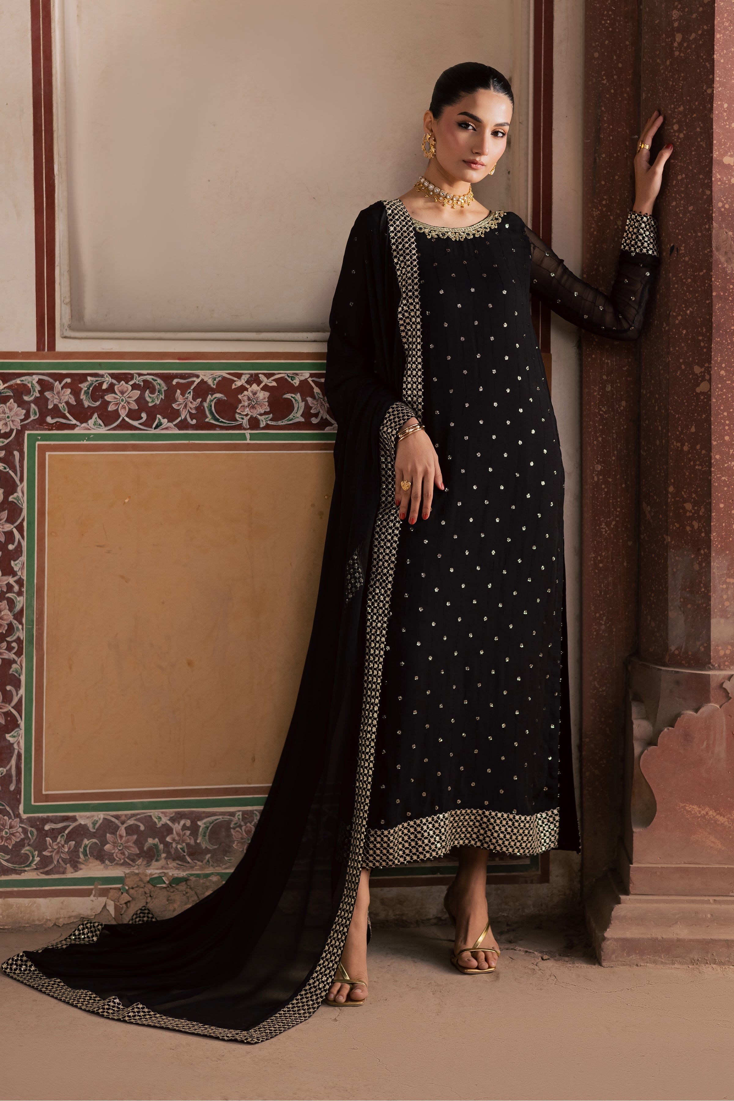Mashal 3Pc - Festive Luxe Pret BATIKLuxePRET BATIK XS / Black / Chiffon-S / Black / Chiffon-M / Black / Chiffon-L / Black / Chiffon-XL / Black / Chiffon